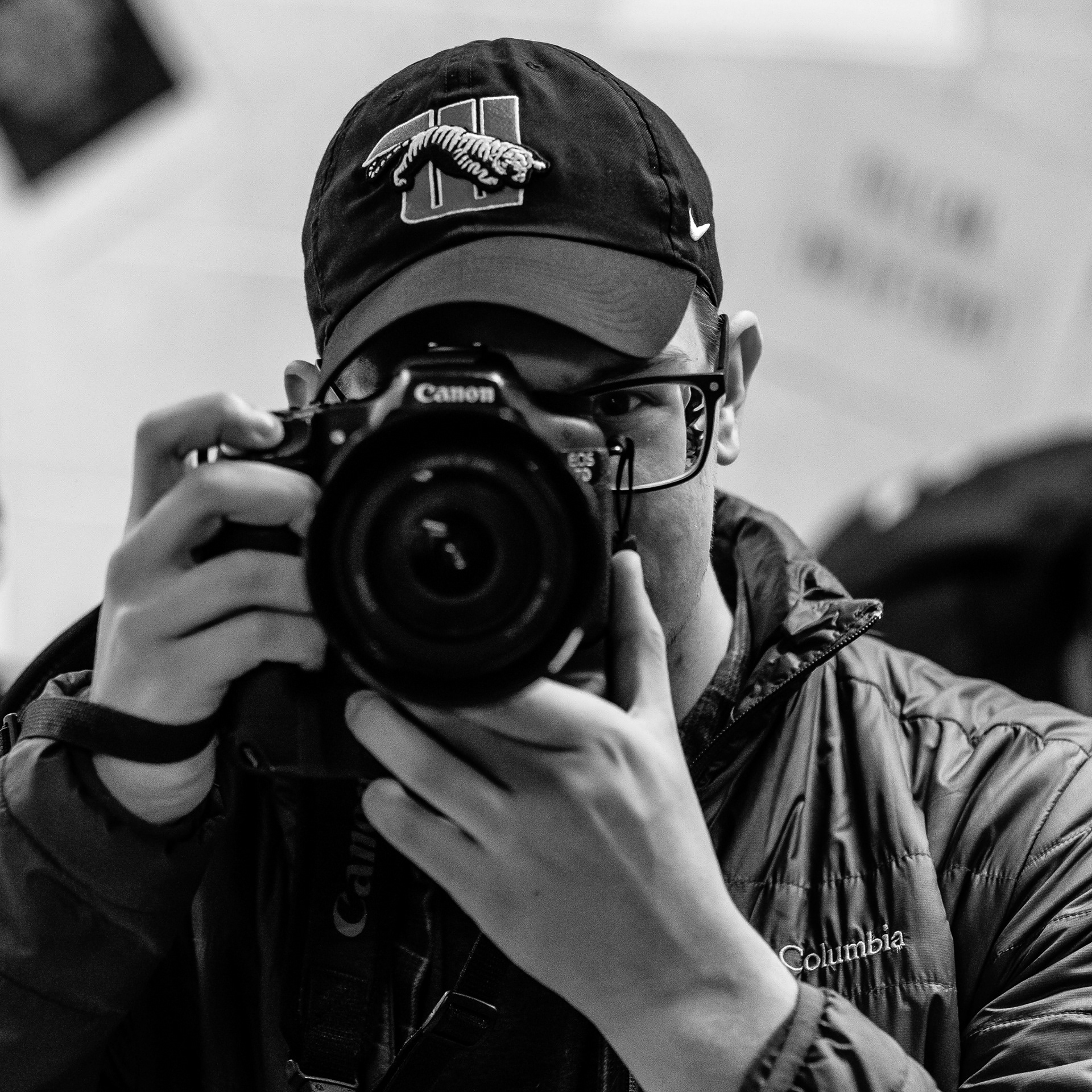Freelance Photojournalist Trent Sprague works at Chicagoland Showcase on Friday, March 1, 2019. (Jason Duray/Freelance)