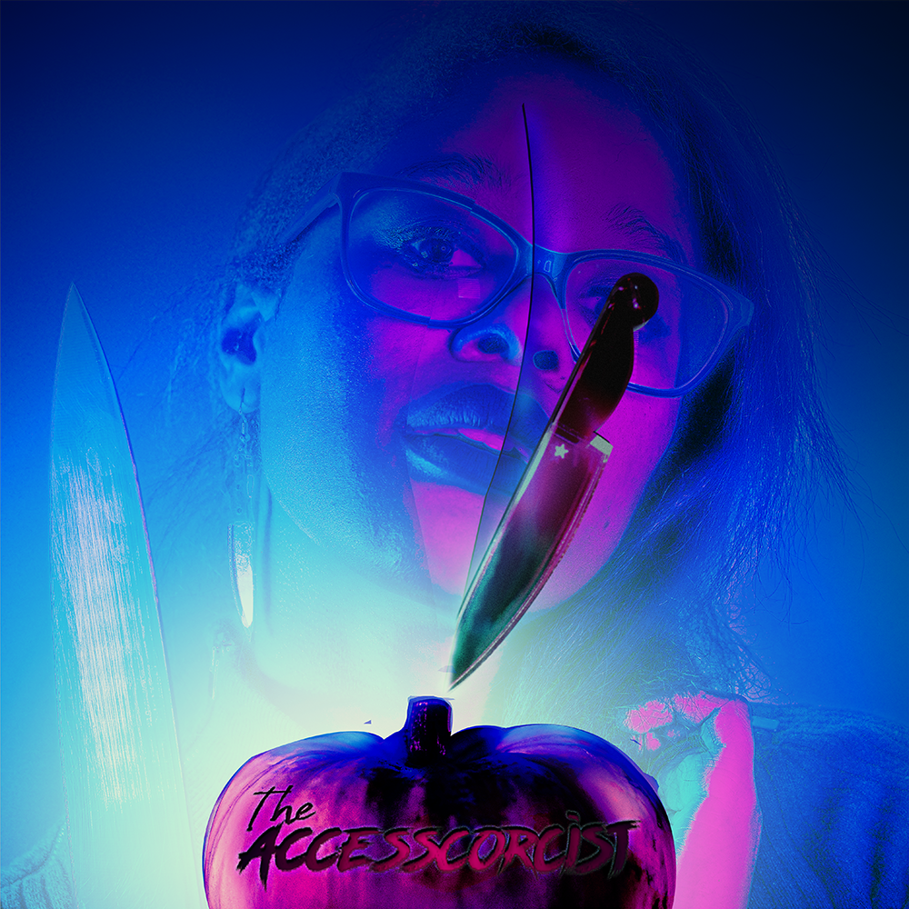 All imagers were photos I took and bleneded together in Photoshop. The knife in the face is an earring and the pumpkin is just a pumpkin.