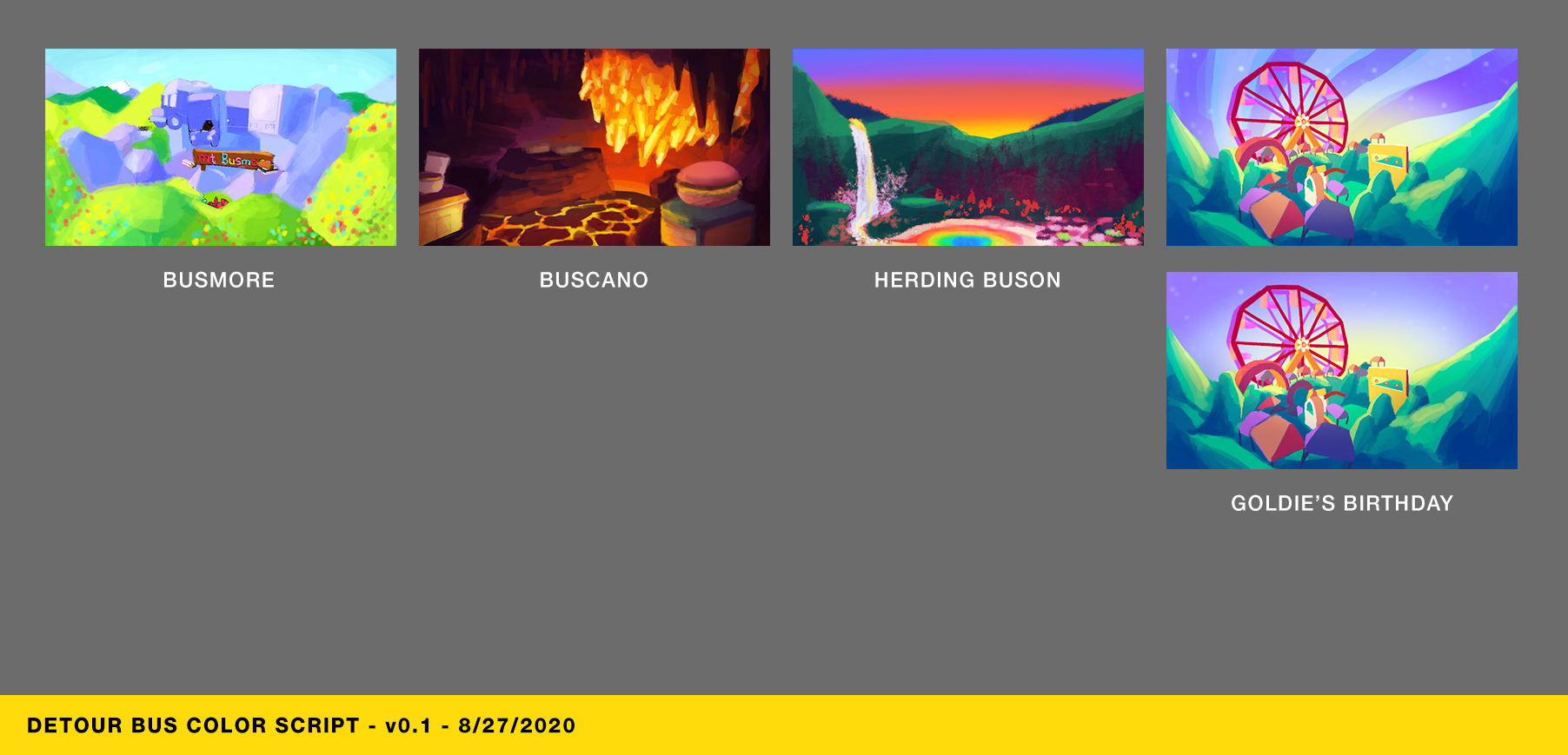 Color script done for the first four levels.
