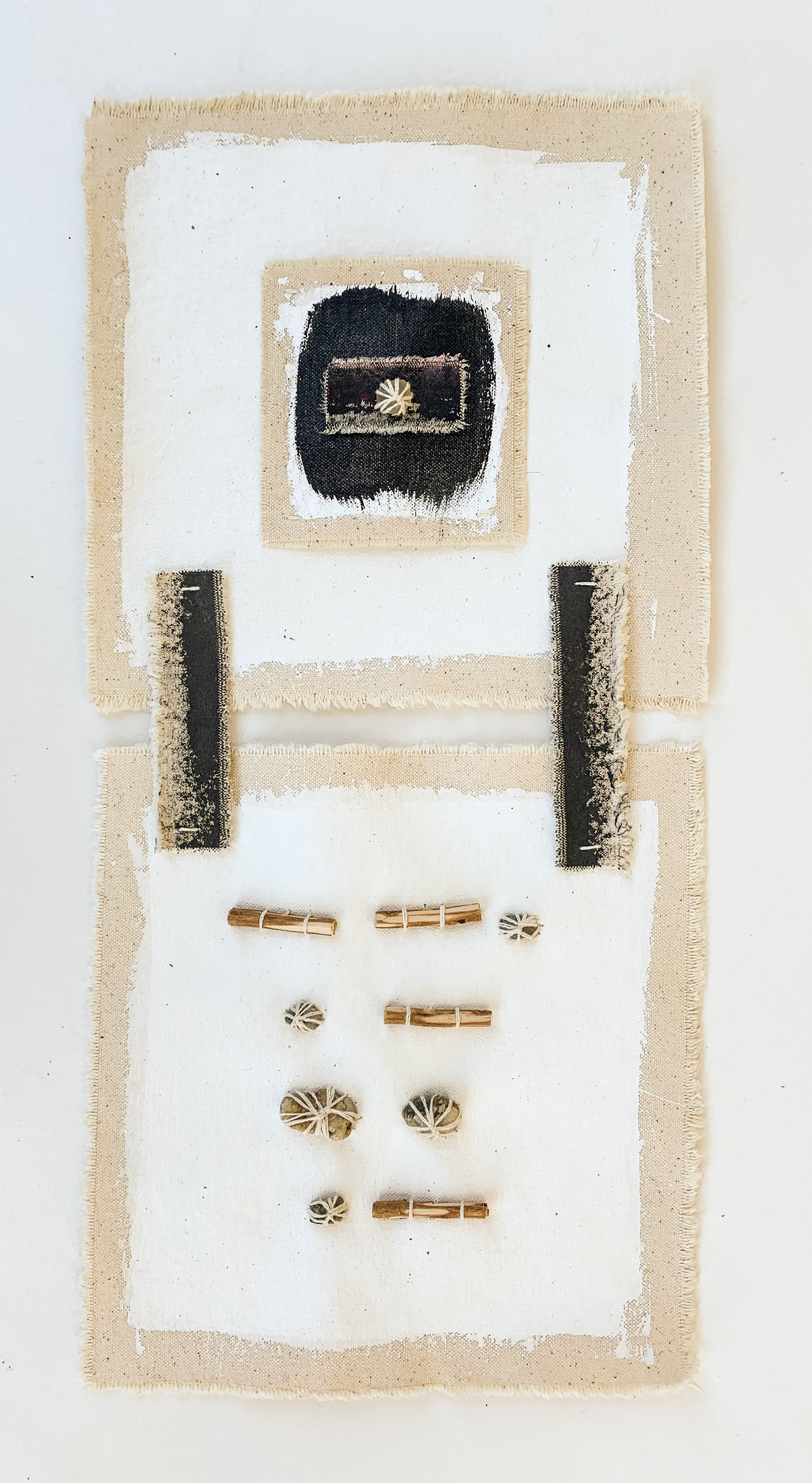 Gaia 1, 1st Generation Composition, Canvas + stones + wood + acrylic paint, 21 x 12 in, 2020.