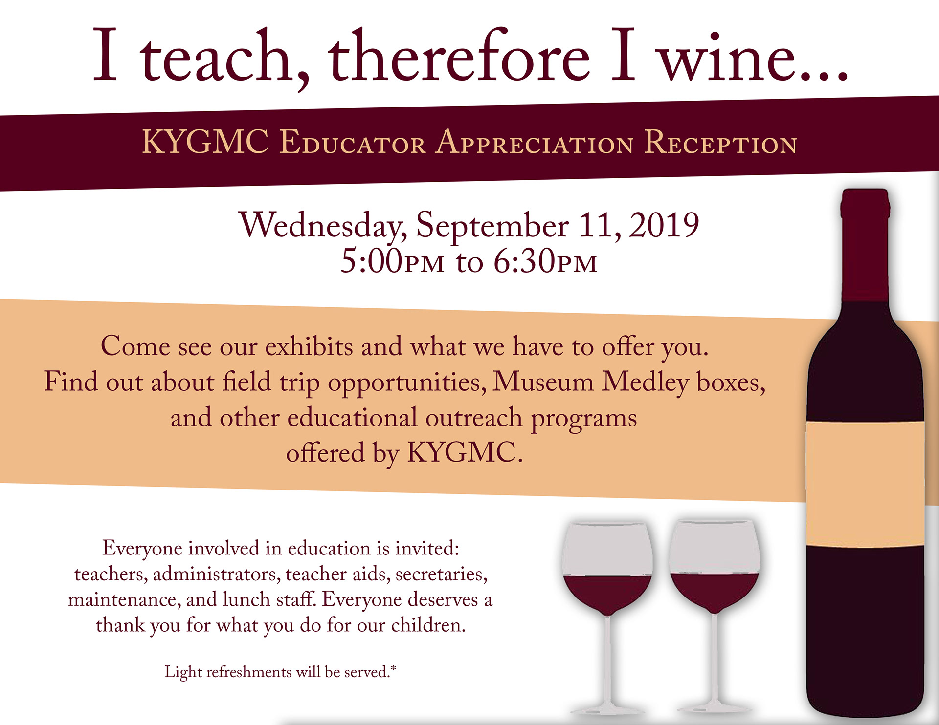 KYGMC Teach Reception invitation. Sent via email and posted in education group on facebook. Clip art, graphic elements, and copy assembled in InDesign by Amanda Hankinson.