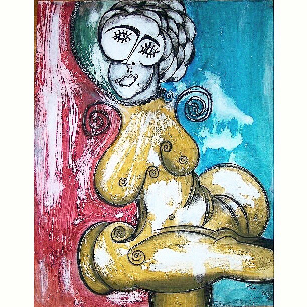 "The Weight" Acrylic, Ink, Pastel on Paper 22x28"