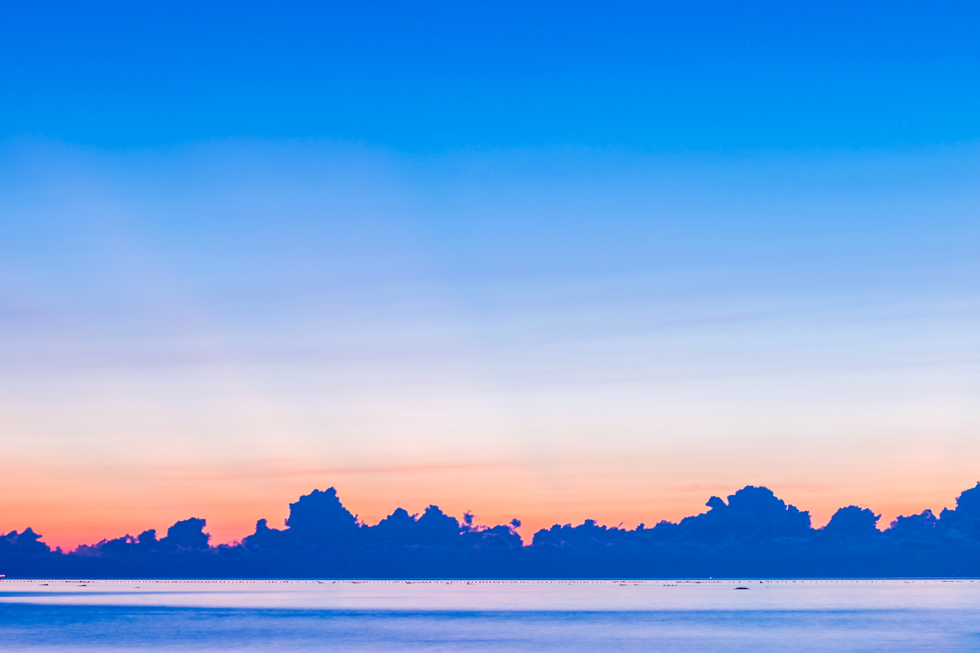 Ocean .Sky .Coloration When it comes to the color alternation especially near the ocean, the show will be so marvelous and spectacular. The color change from dark to blue, from blue to white and orange, gradually, and which have caught millions of visitor's eyes since long time ago. The show is a call from our deep momory that tell us the warm story and the beginning of a day. After seeing so many times, we still often be shocked by it's magnificence, however feel peaceful and calm. It's our common memory and story. #white #blue #alternation #ocean #colortemperature #orange #sky #nature #color
