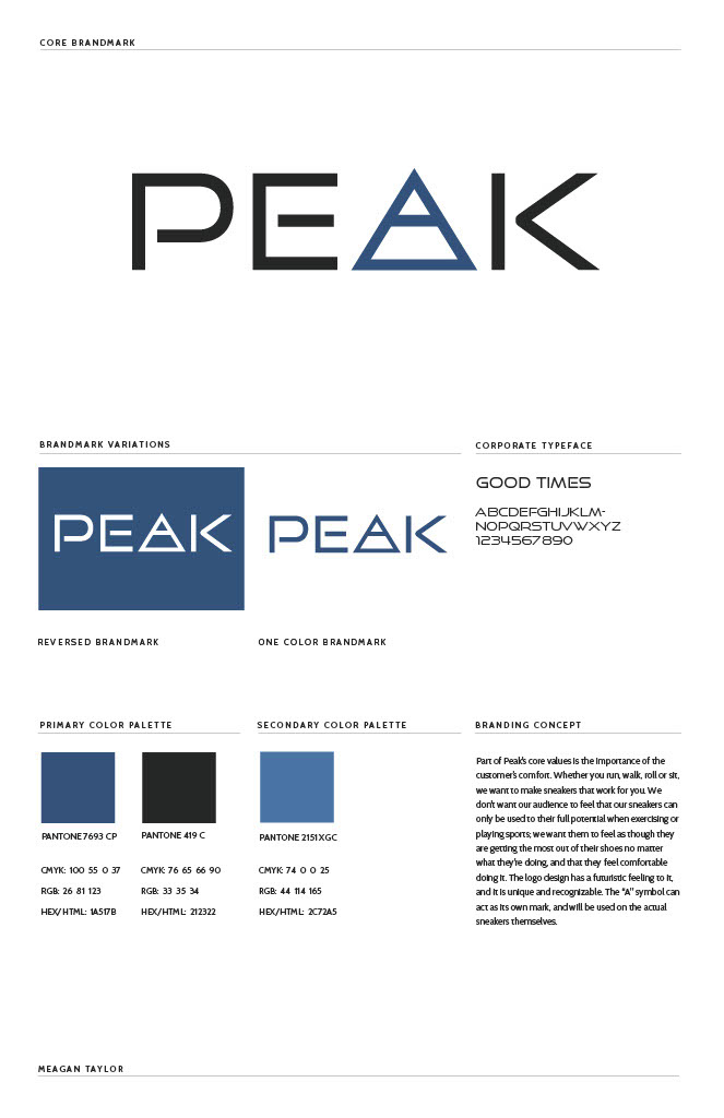 Final logo board for "Peak"