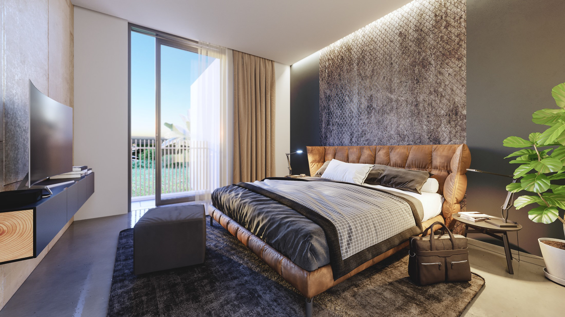 Master bedroom with balcony