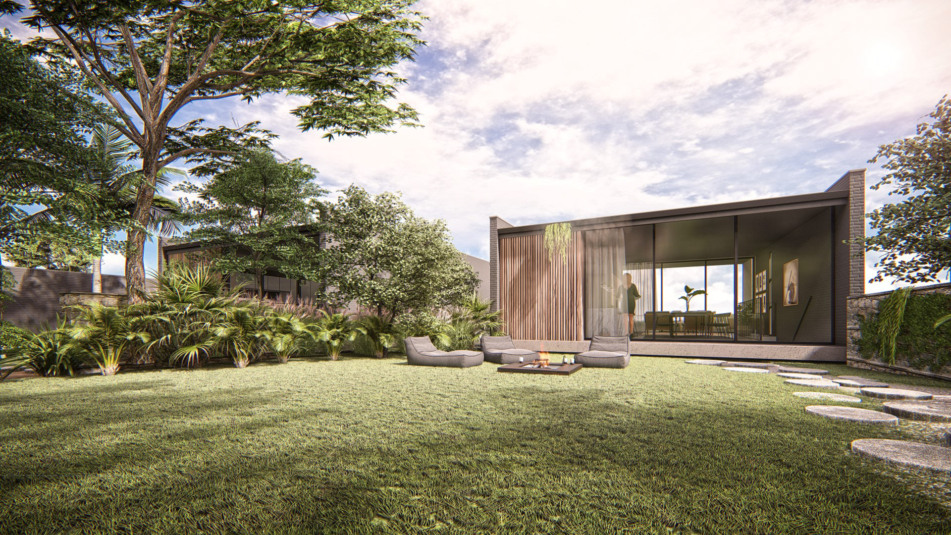 Terrace garden entrance to double storey unit
