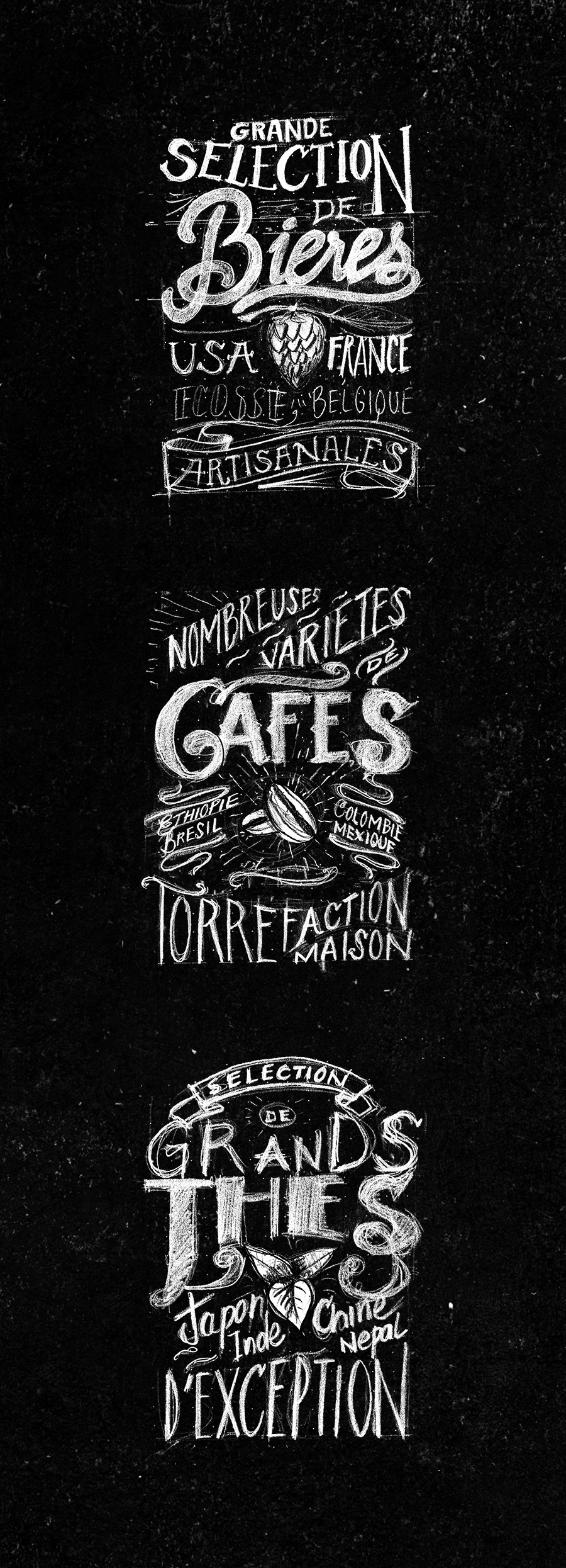croquis et illustration d'un tryptique à base de typographies