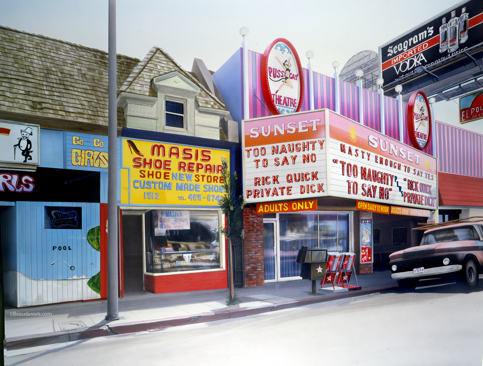 Product: Airbrush acrylic painting Title: "Rick Quick Private Dick" Location: Los Angeles California Dimensions: H-30" W-40" Best film title ever.