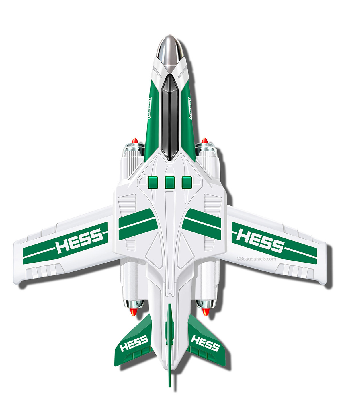 Hess packaging illustration. Overhead view wings open.