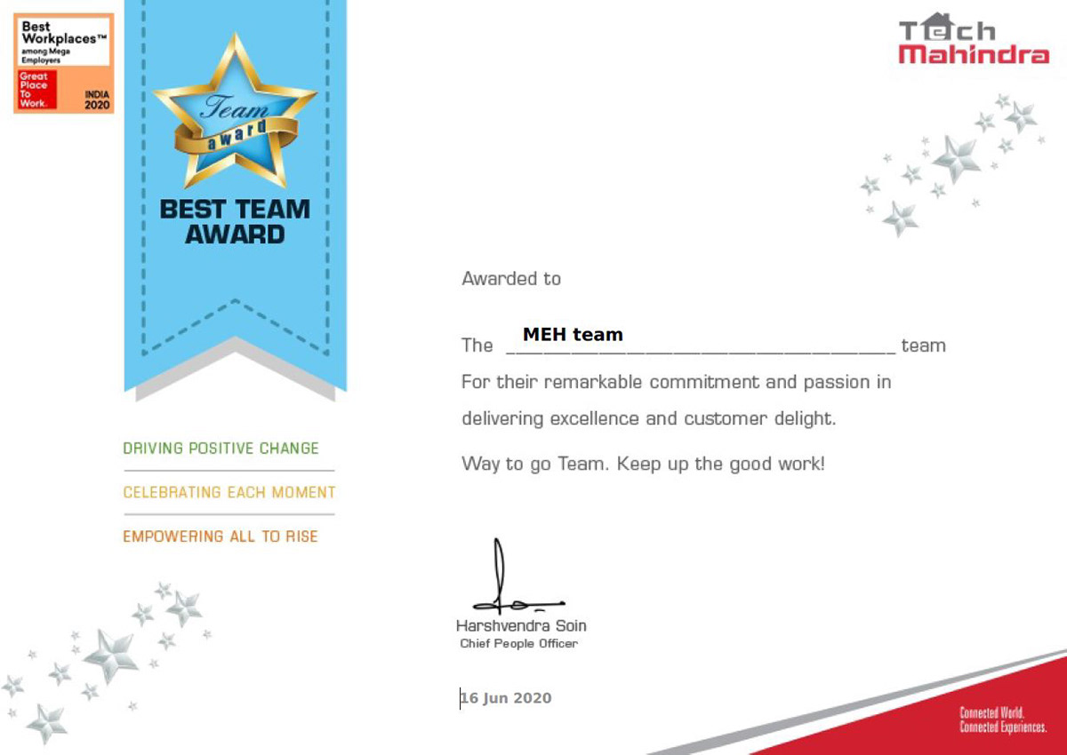 Best Team Award in Entire Account