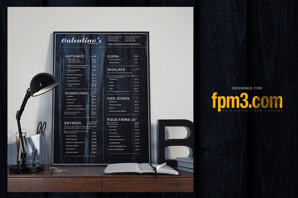FPM3 - Valentino's Restaurant Menu // Print Media (Multi-Scale Format)