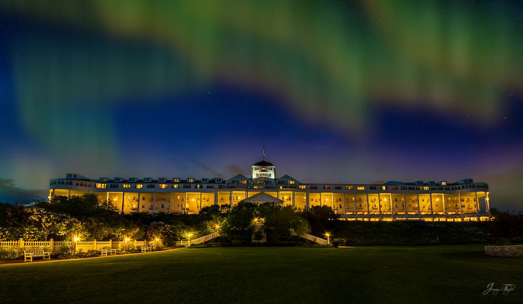 Aurora night skies at The Grand Hotel, Mackinac Island