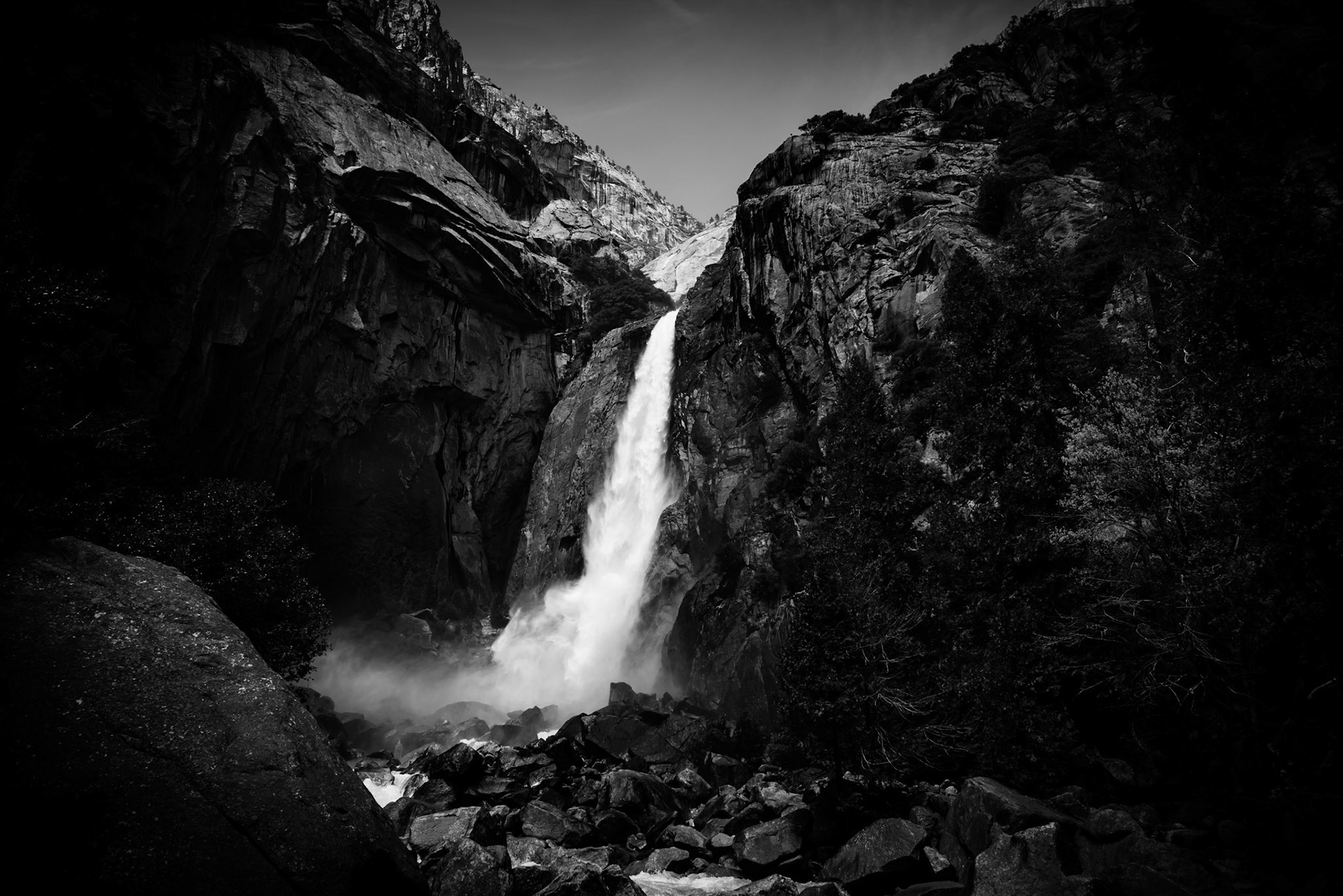 An up close view of the Lower Yosemite Fall.