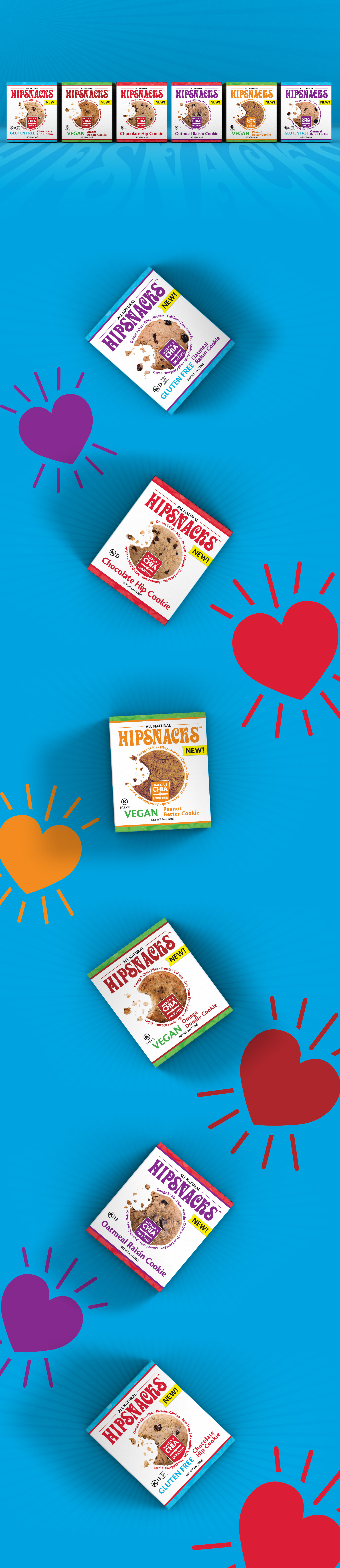 Photoshop 3D Rendering of all of Hipsnacks' retail cartons designed by Andrew Thompson