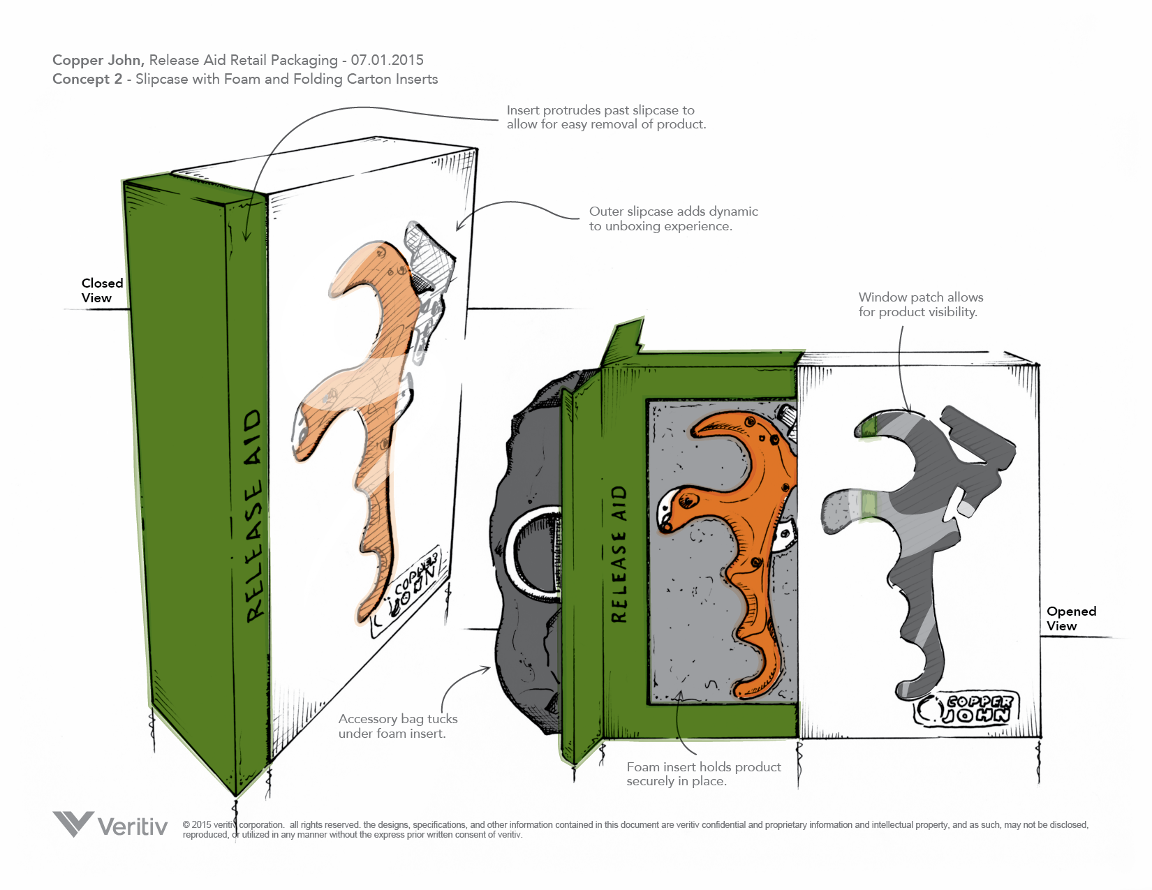Concept sketch for Copper John's Release Aid retail packaging designed by Andrew Thompson