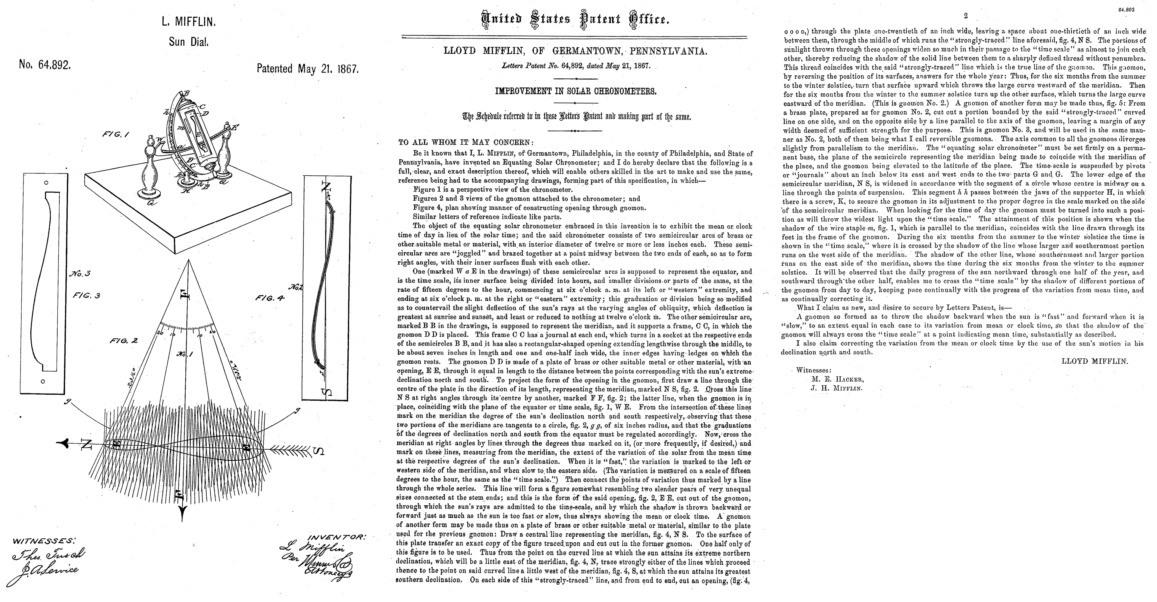 1867 US Patent by L.Miflin for Shaped Style Dial