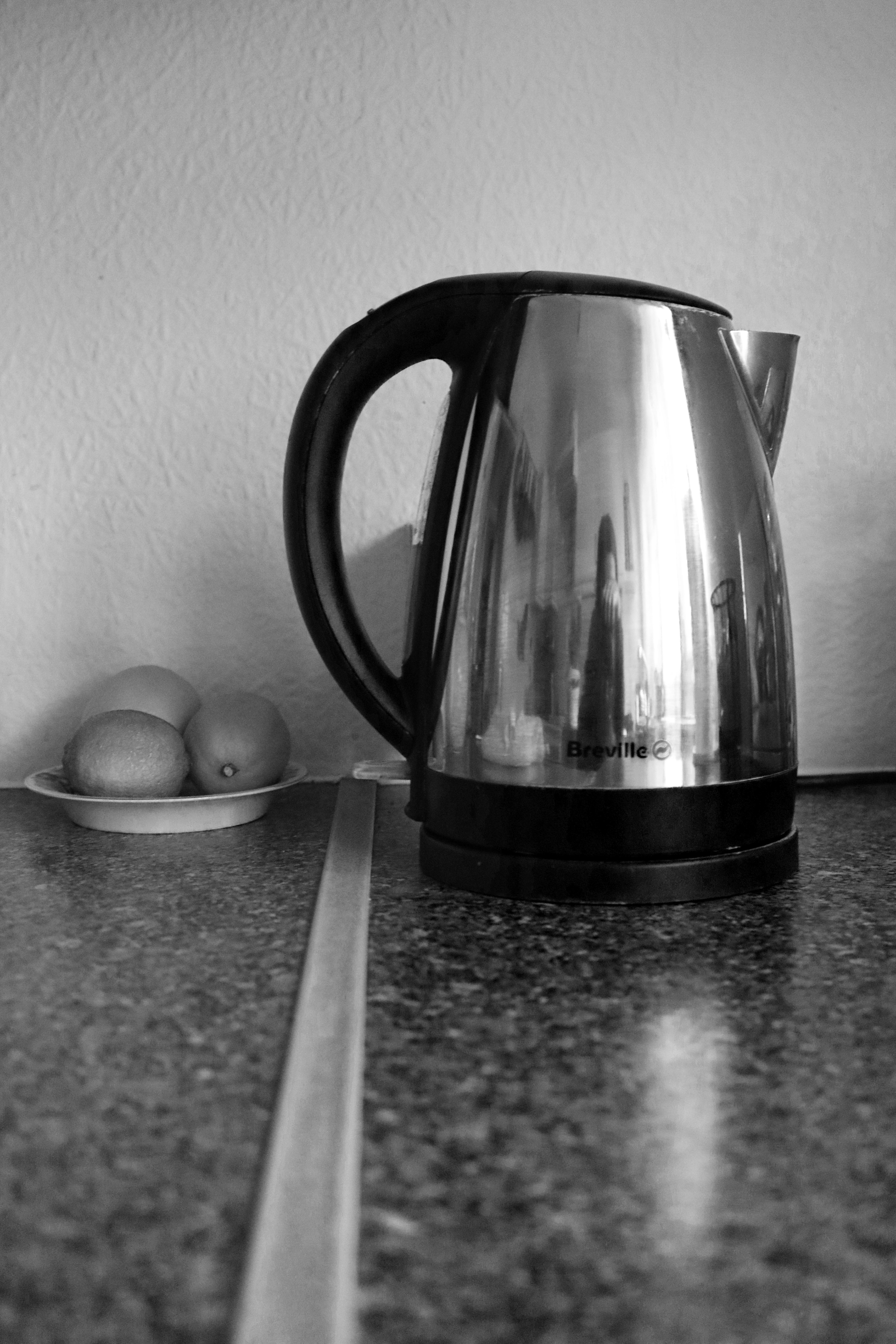 Silver kettle on the kitchen side