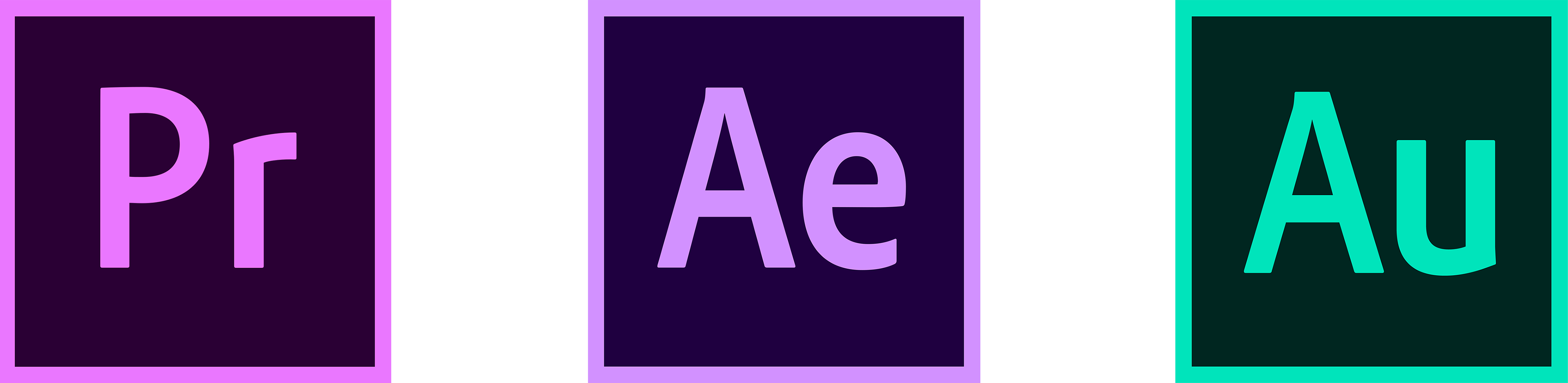 Adobe Premiere Pro, After Effects, Audition logos