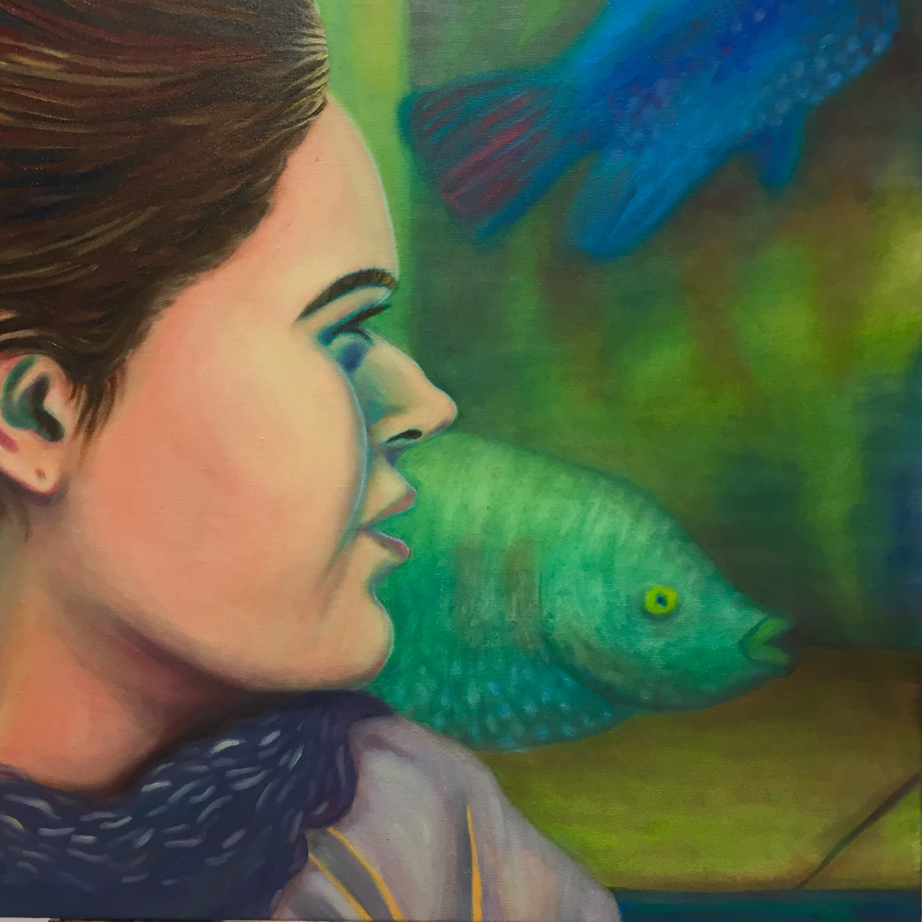 “Smells Fishy”, 16″x16″, Oil on Canvas, 2019