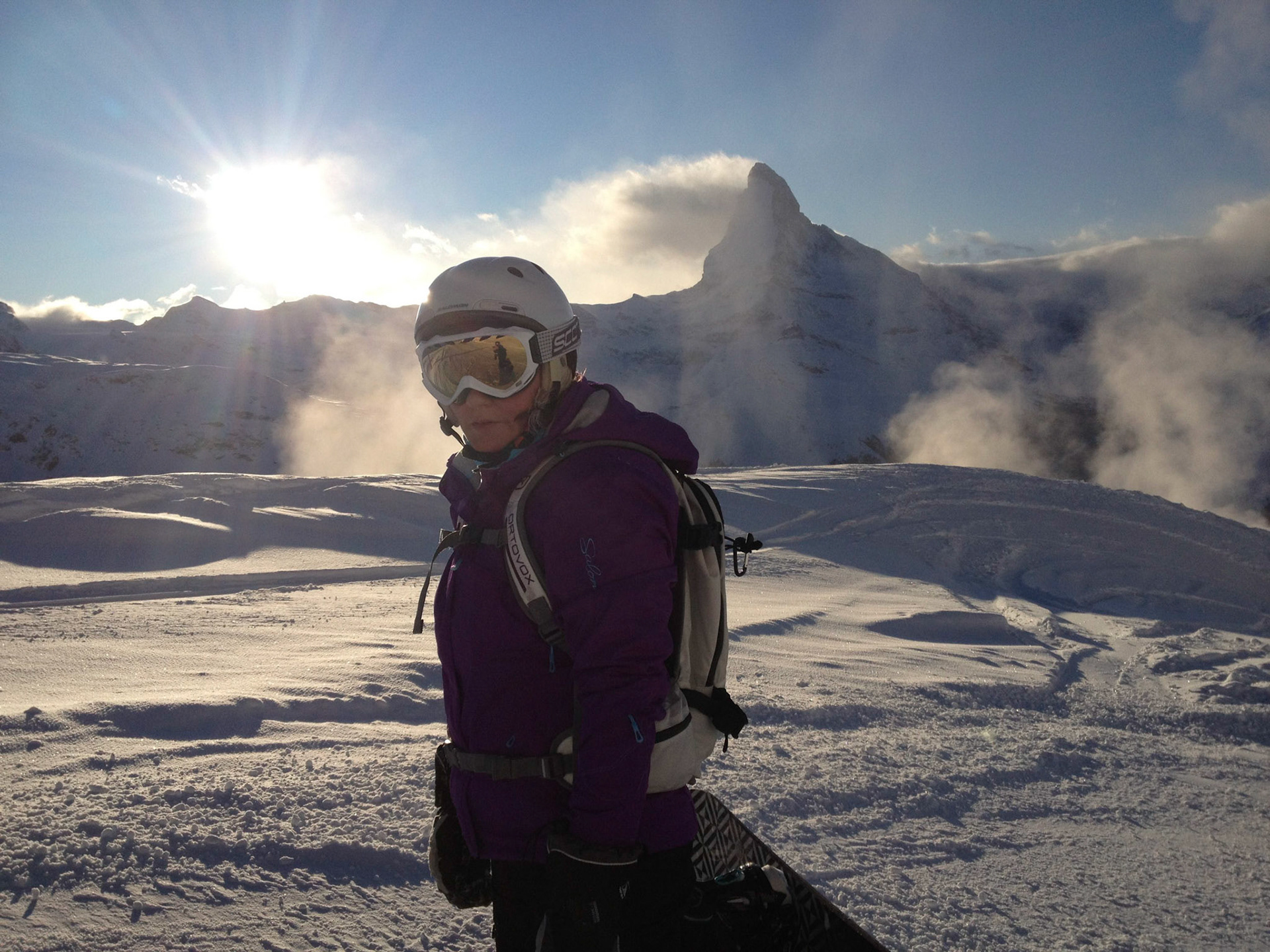 Sue snowboarding in Zermatt