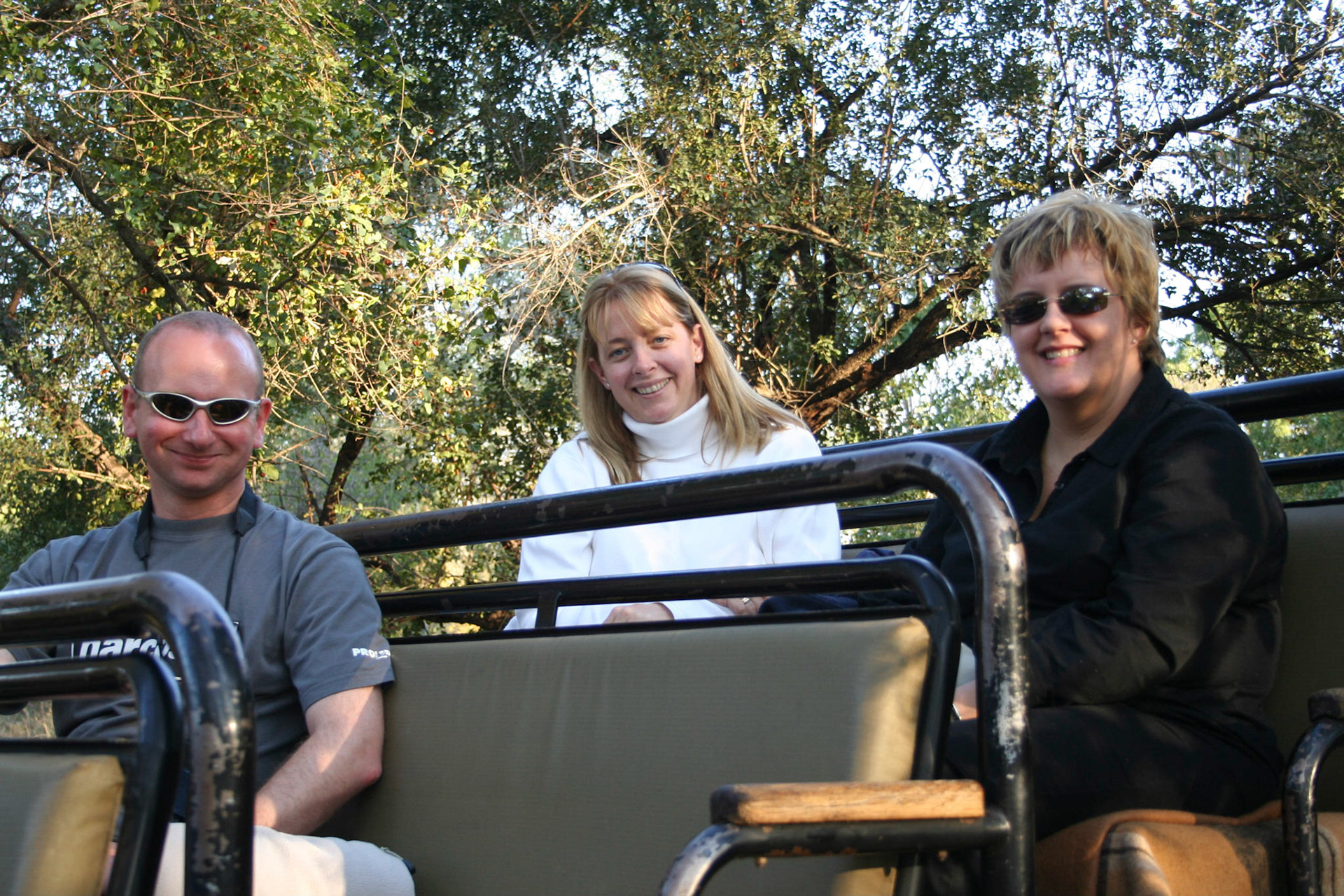 Alex, Caroline and Wilna in the jeep