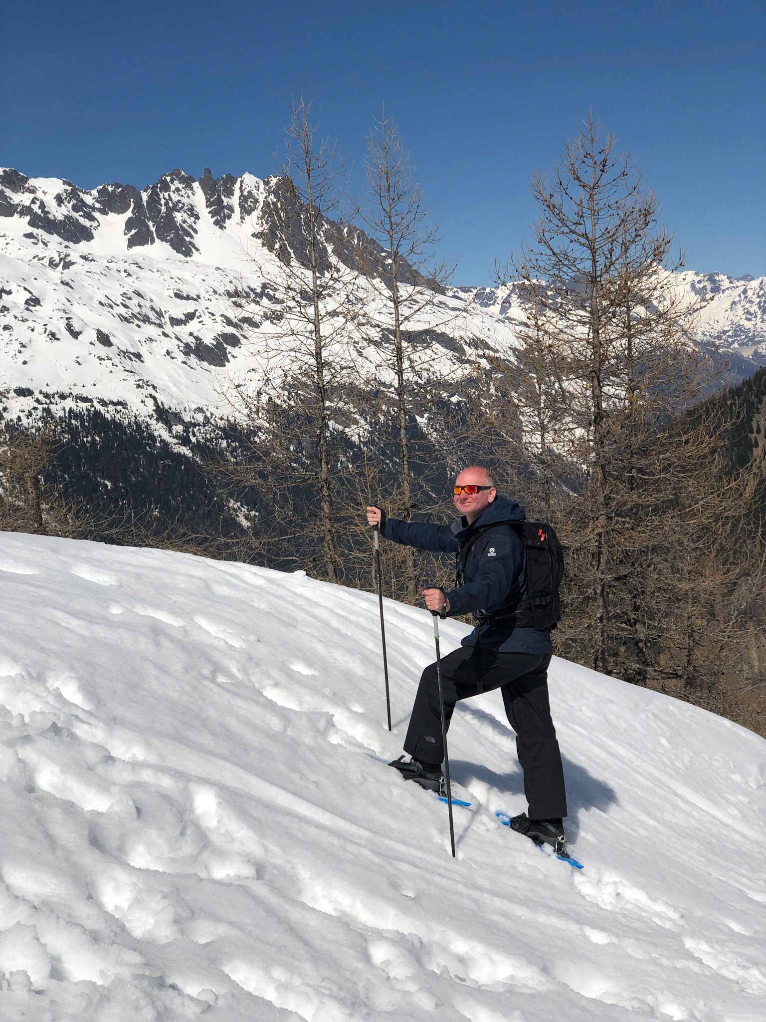 Alex snowshoeing at Montenvers