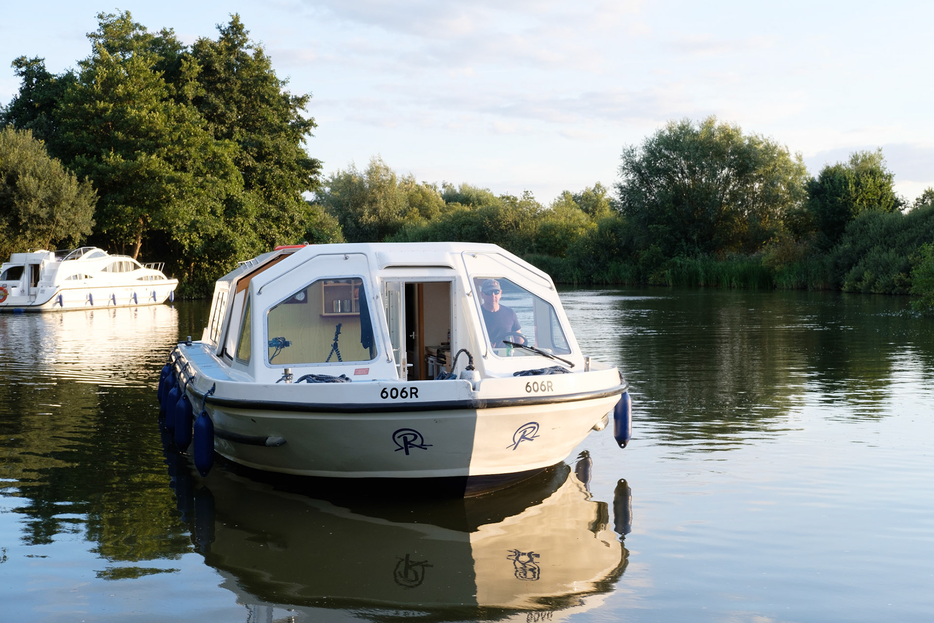 Alex driving our boat