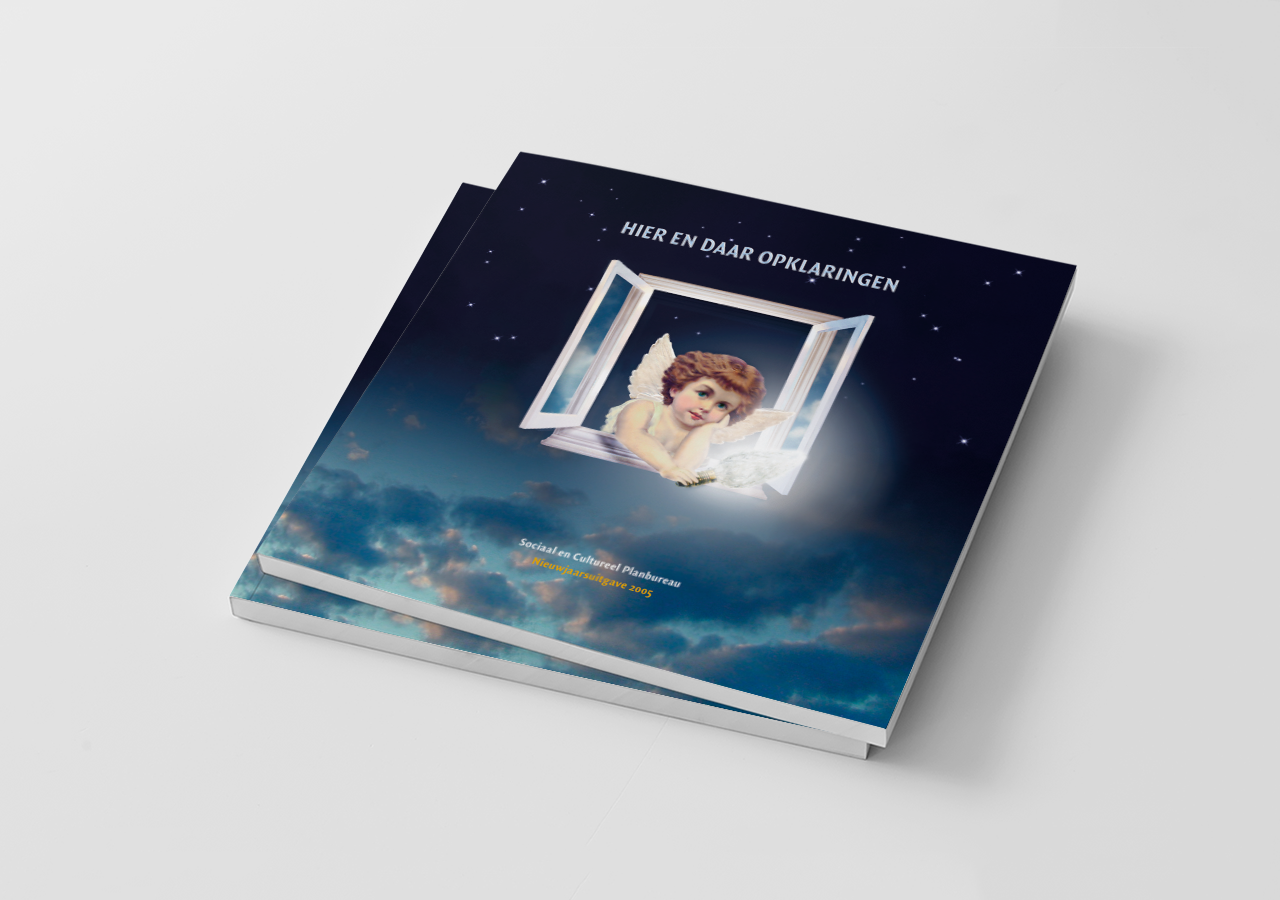 Book cover design by Sz+ and Ien van Laanen for SCP (The Netherlands). Hier en daar opklaringen (On and off clearing skies) New year's gift, 2005