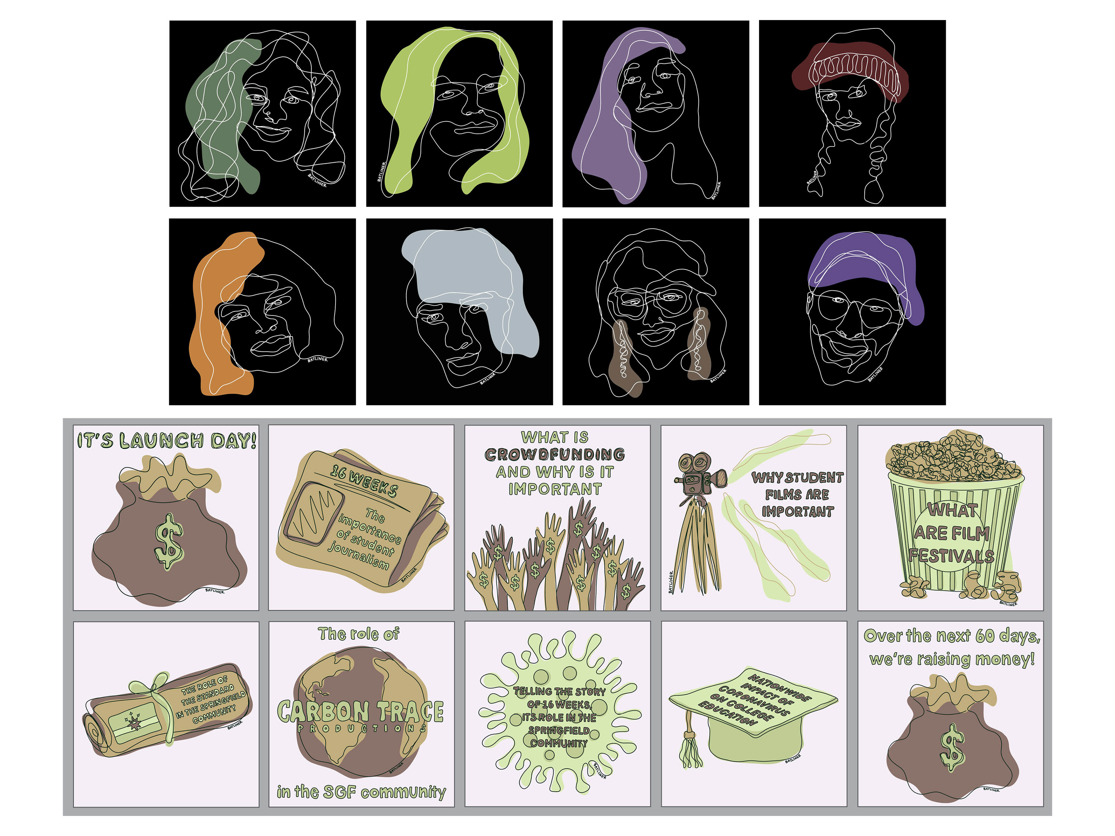 Series of illustrative designs for the client, Diana Dudenhoeffer, the producer of “16 Weeks”