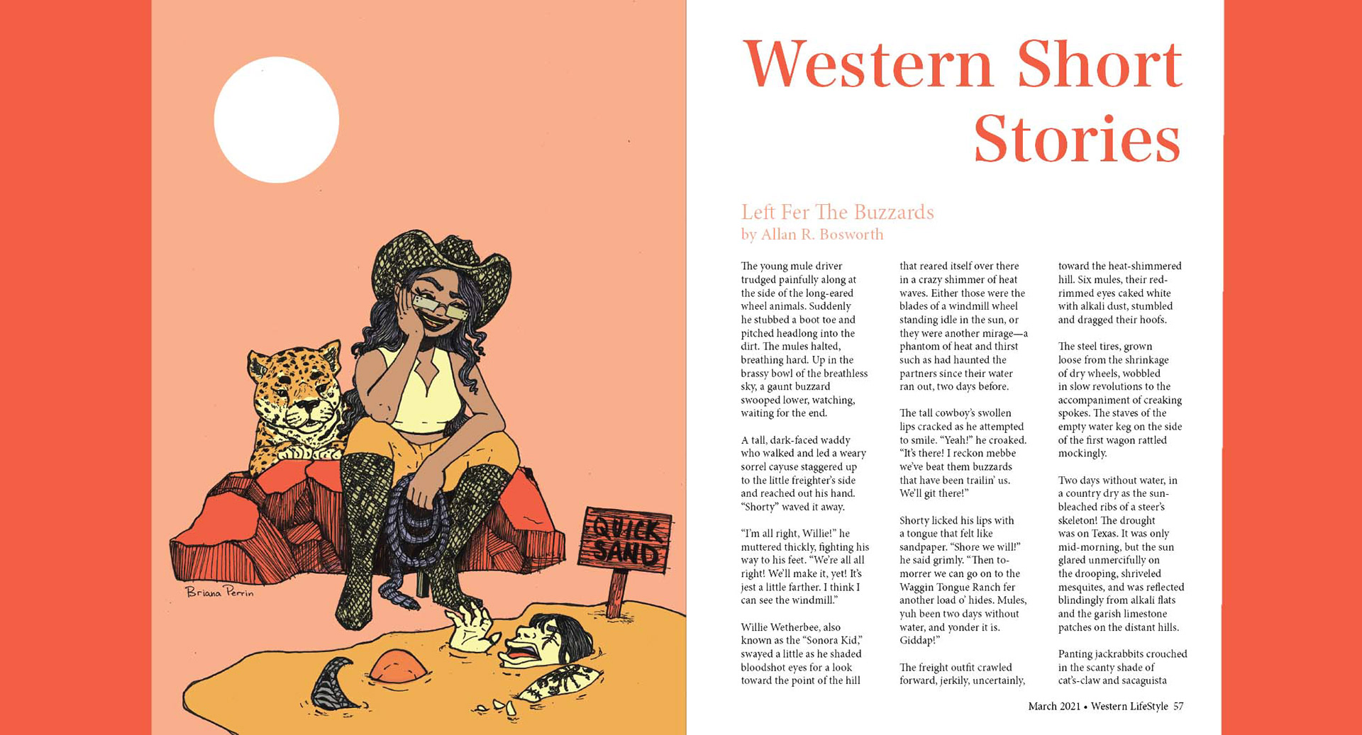 Illustrated Magazine Spread of "Left Fer the Buzzards" by Allan R. Bosworth