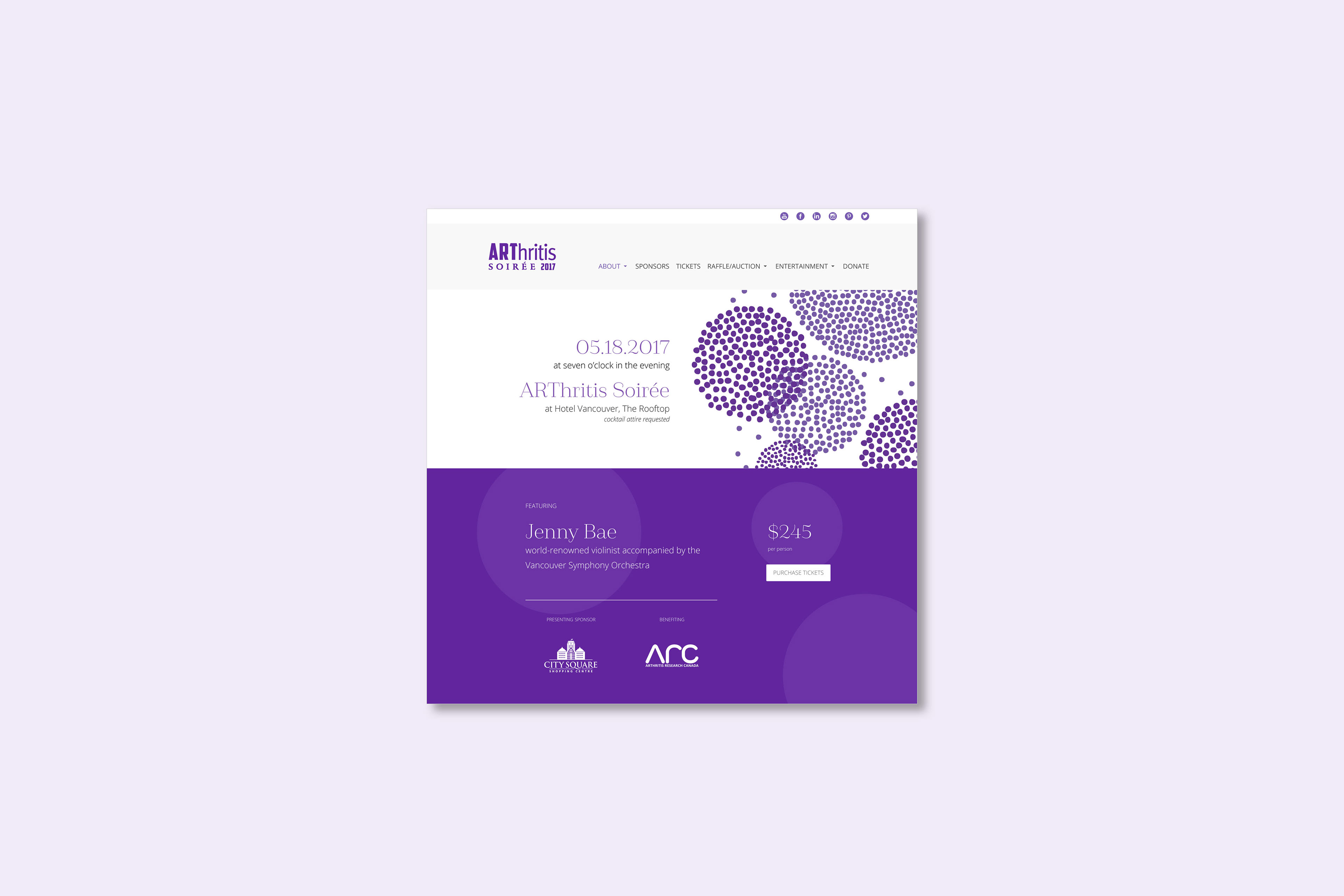ARThritis Soiree website landing page initial view