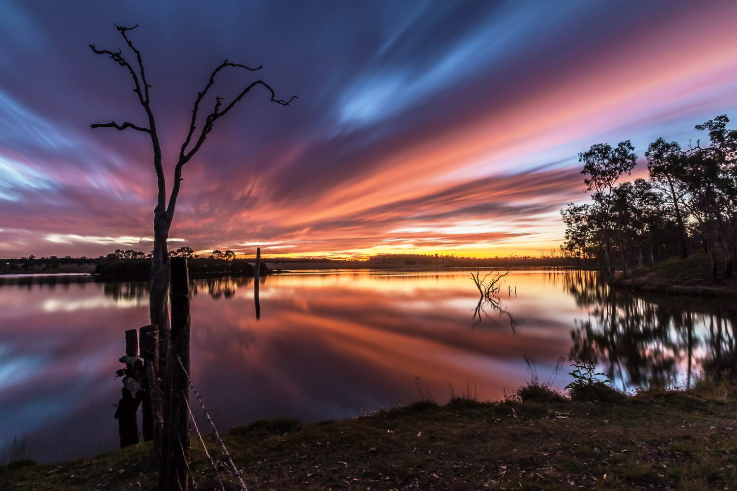 sunset, long exposure, Gordonbrook Dam, South Burnett, golden, orange, pretty, serene, landscape, waterscape