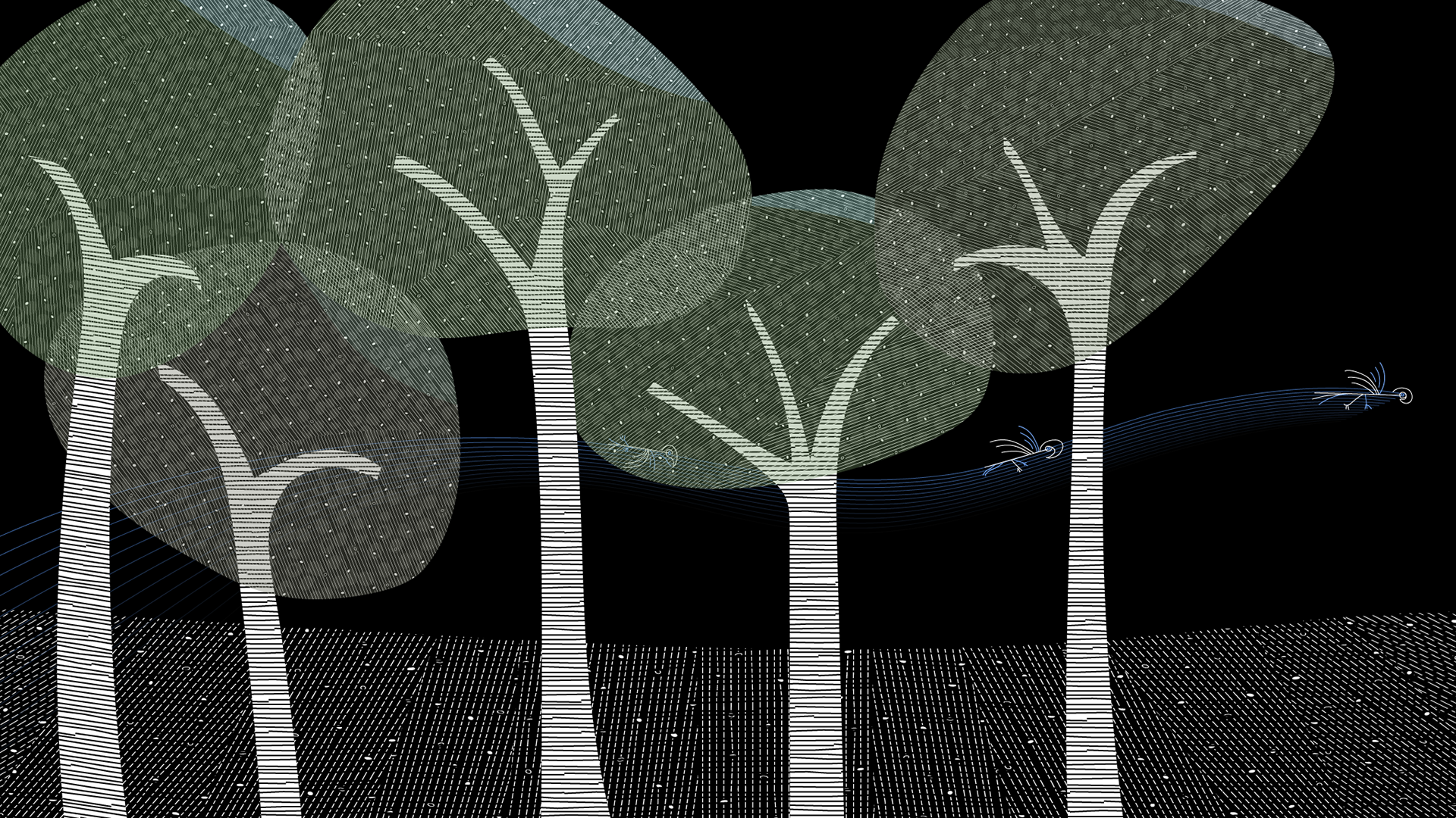 Trees and Birds at Night