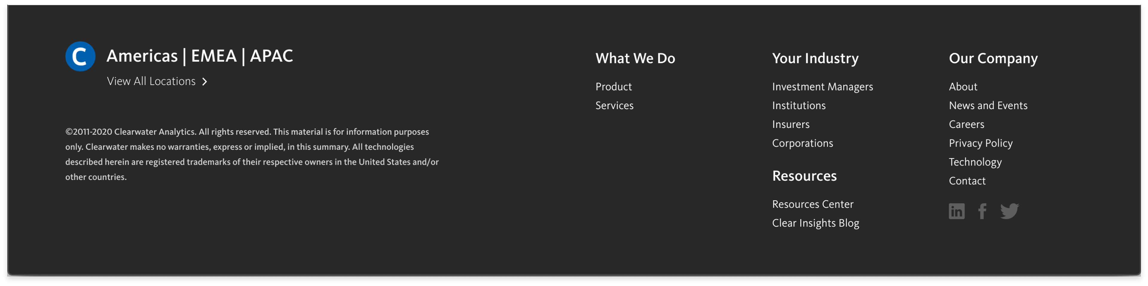 The new consolidated footer featuring intuitive buckets for page navigation, and company/site information.