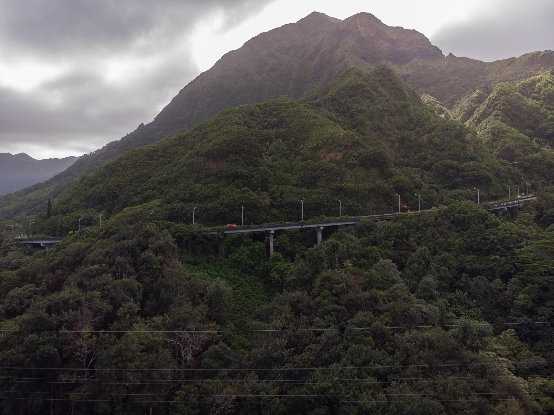Drone shot of the new Pali Highway.