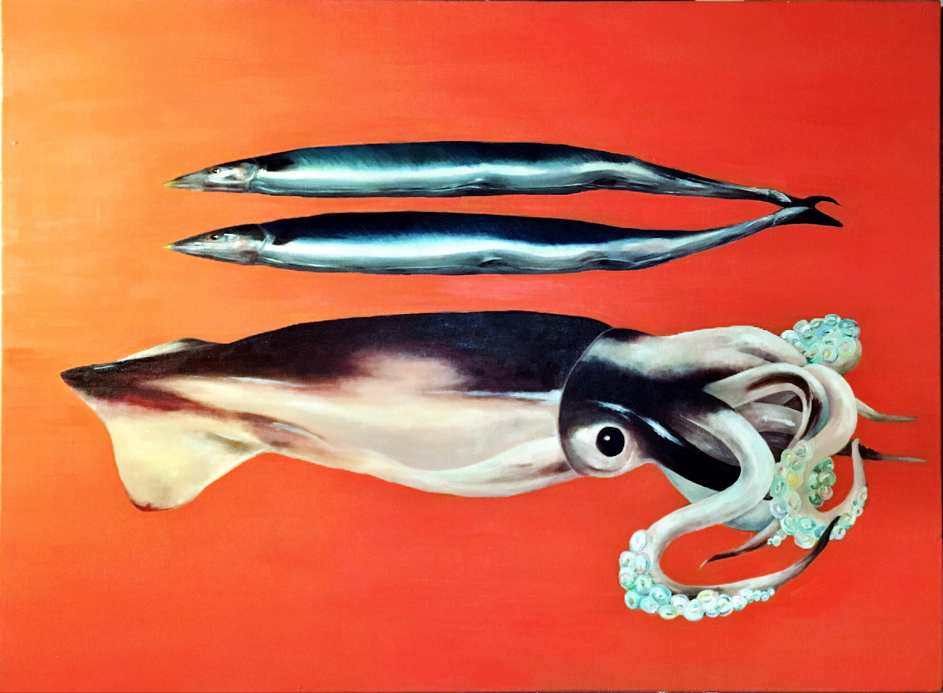 油画・イカとサンマ