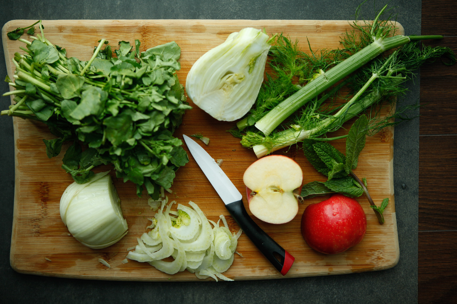 Creative Food Photography - Salad Ingredients on a Wooden Board