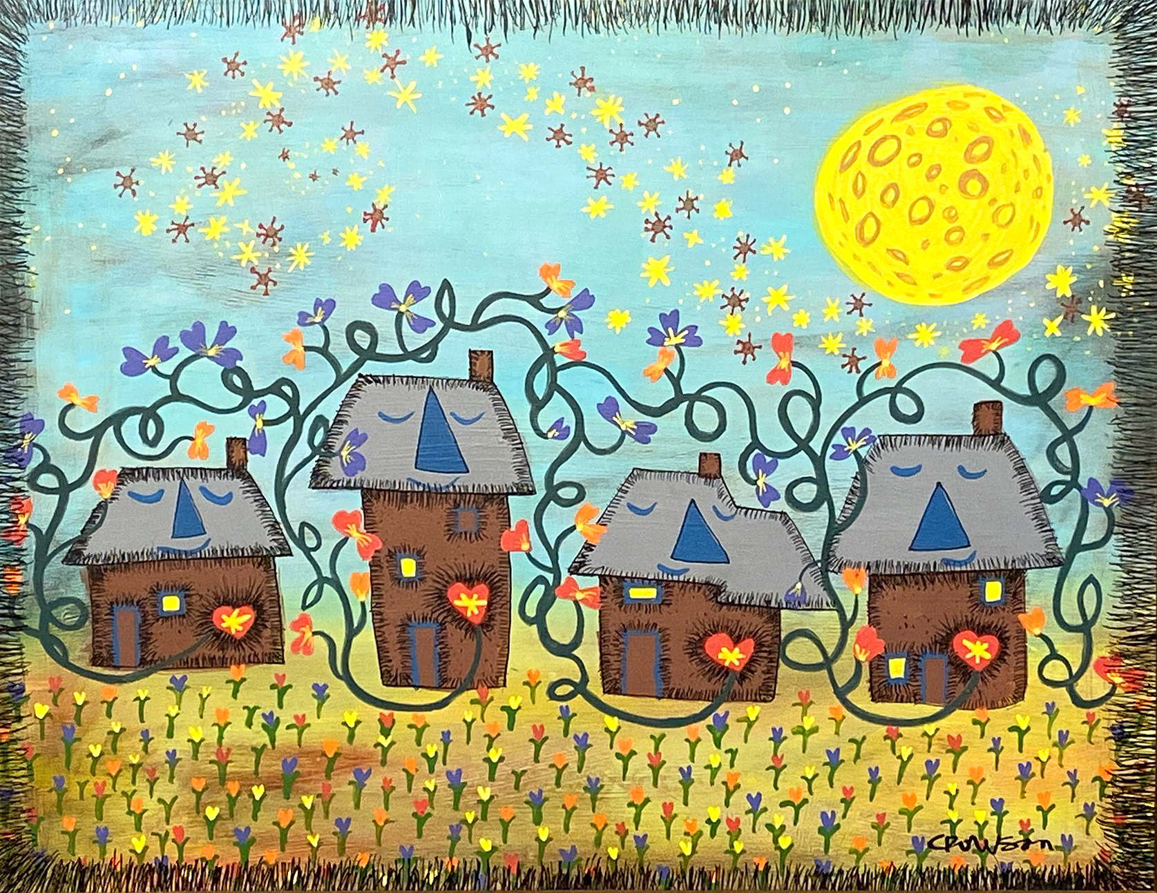 "New Normal," Acrylic & ink on panel