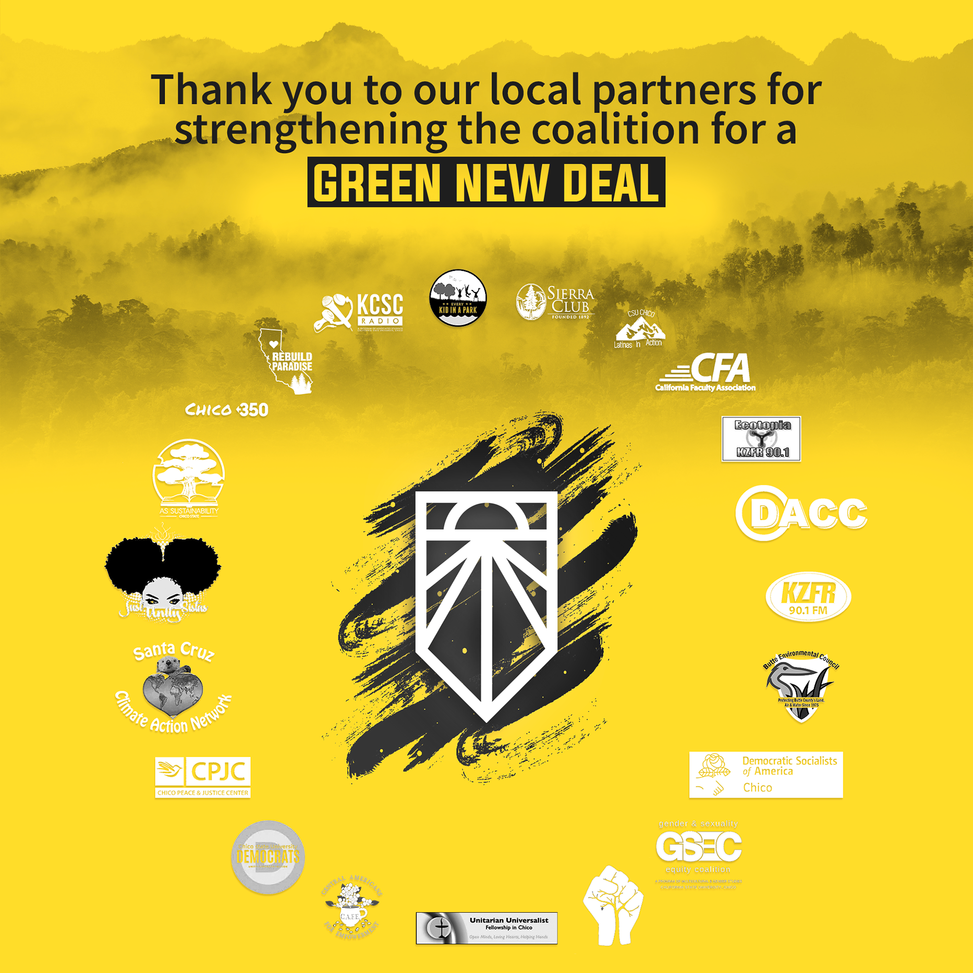 Graphic for the Road to Green New Deal Tour. Spring 2019