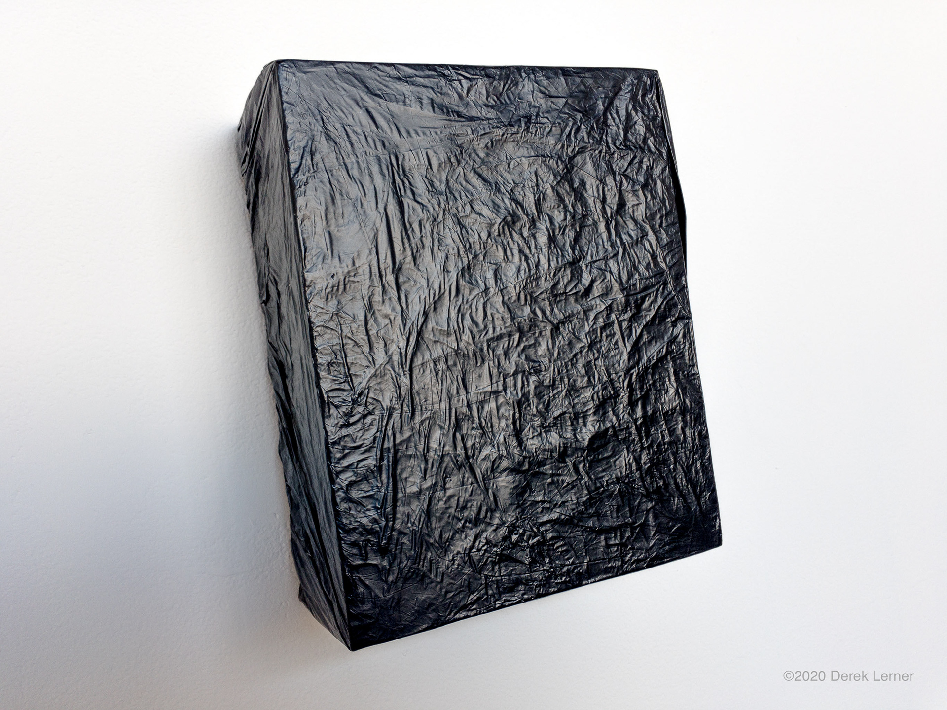 Plastic 3, 2020 plastic on wood panel 7.5” x 6” x 2.75” (19.05cm x 15.24cm x 6.985cm) by Derek Lerner
