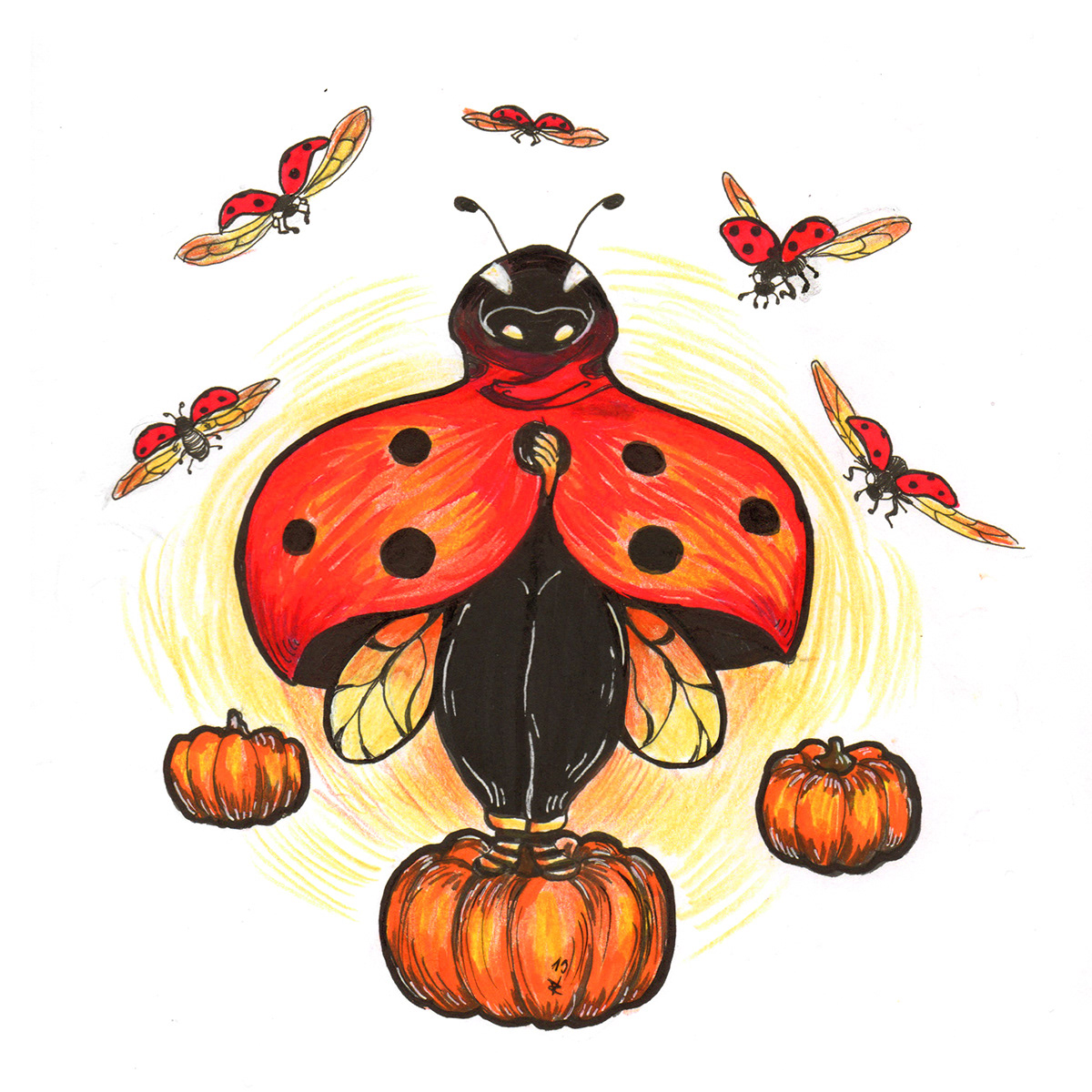 Lady Bird - ink and color pencil on paper, 2019