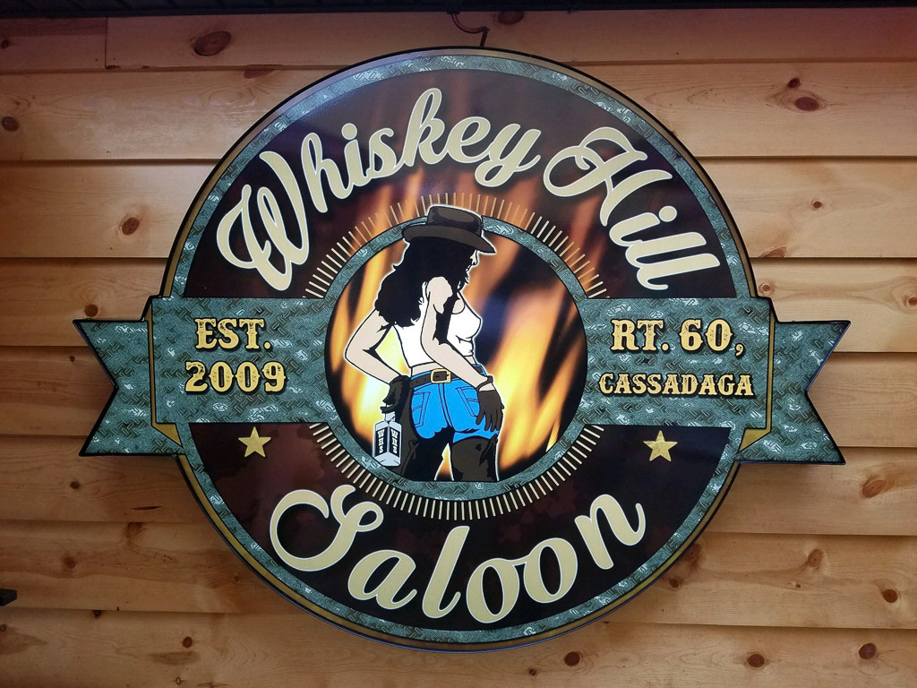 5 foot wide backlit sign for Whiskey Hill Saloon, 2019.