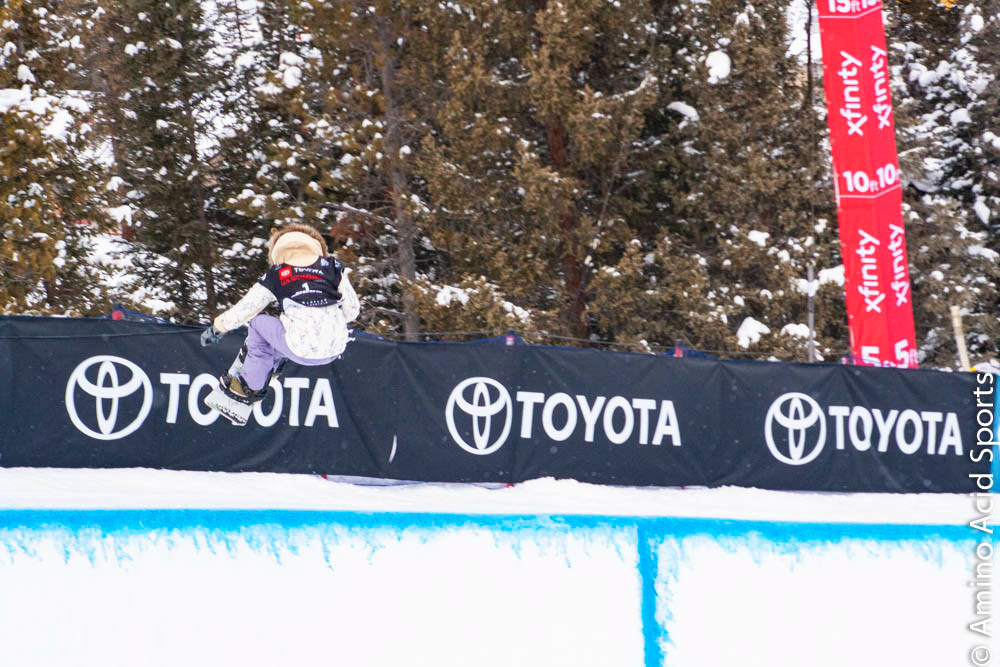 Chloe Kim (California USA, (1)) builds momentum with an indy Method Air