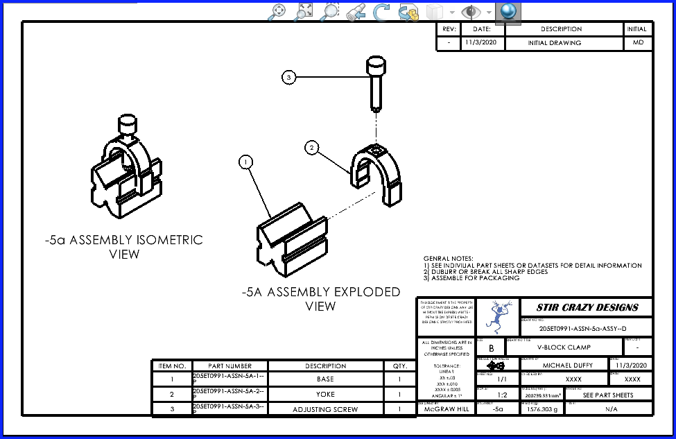 Assembly Drawing with Exploded View - Solidworks
