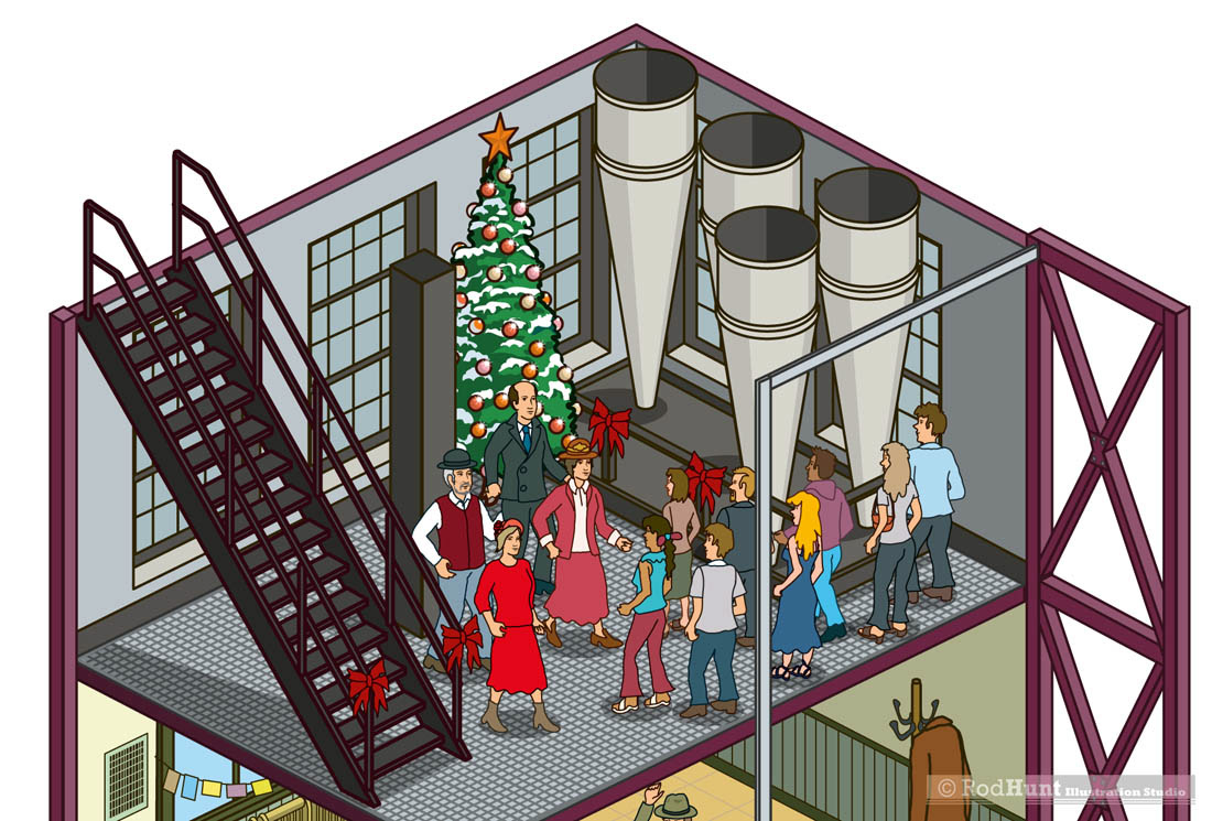 3D isometric map of a Christmas Event at the Minneapolis Mill City Museum