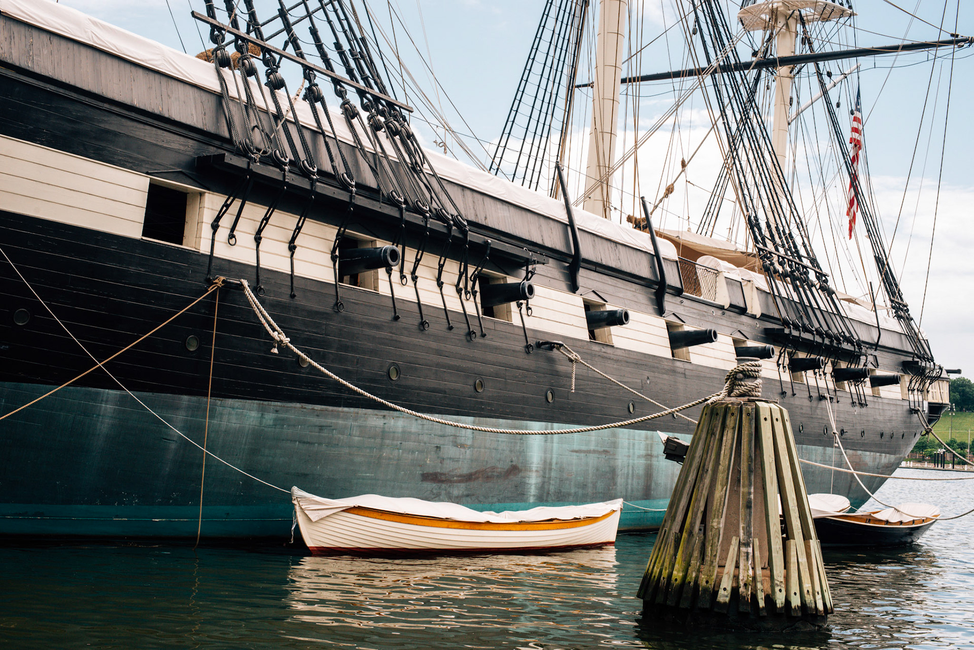USS Constallation with its cannons