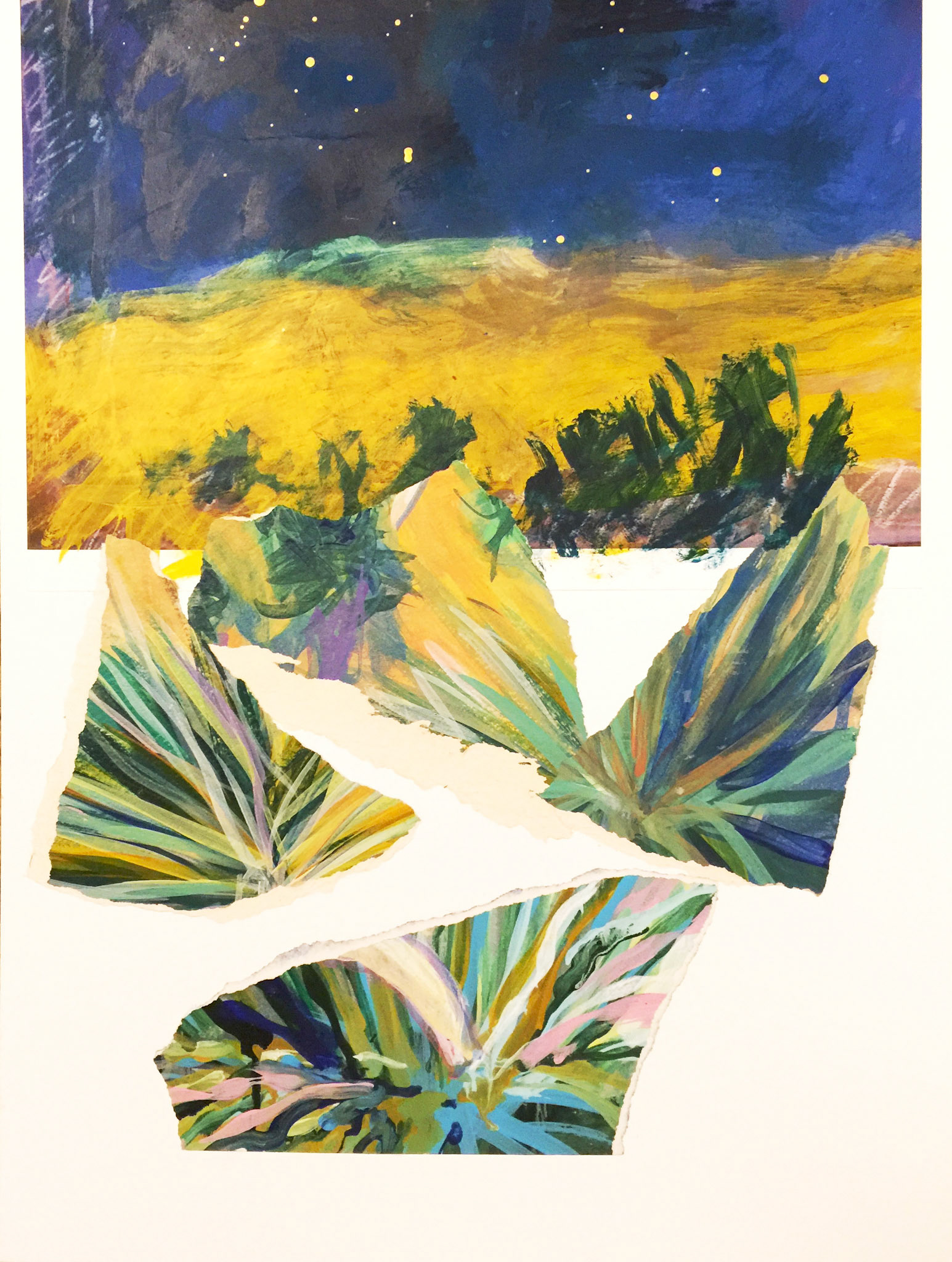 Starry Night 2, 2021, Recycled Artwork Collage on Board, 20"x 15"