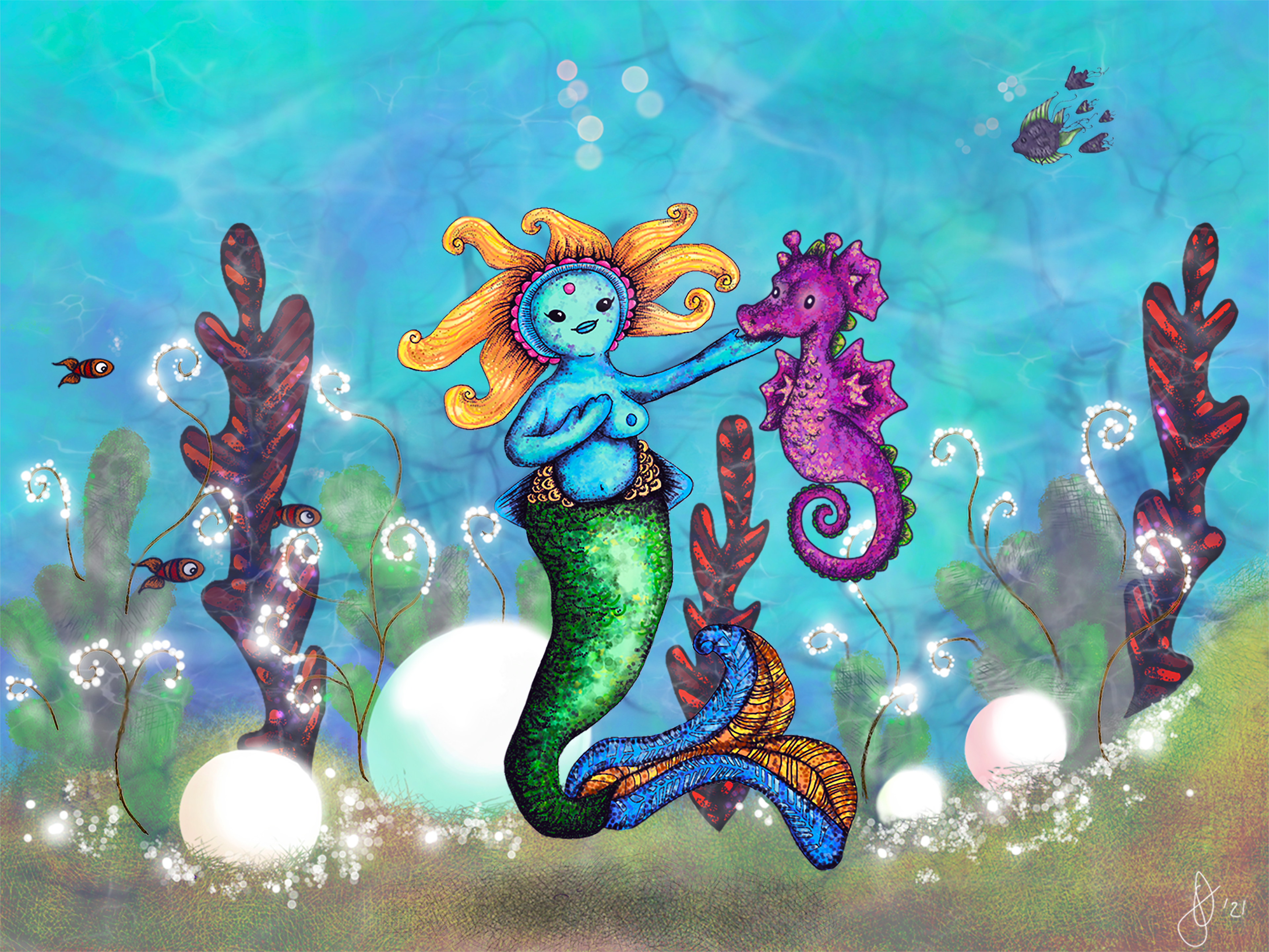 Lodian Mermaid and Seahorse - Procreate