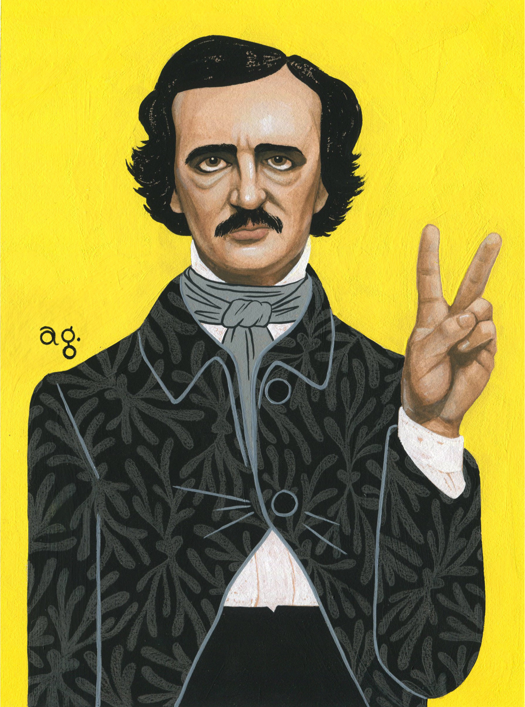 Poe - colored pencil, gouache, acrylic