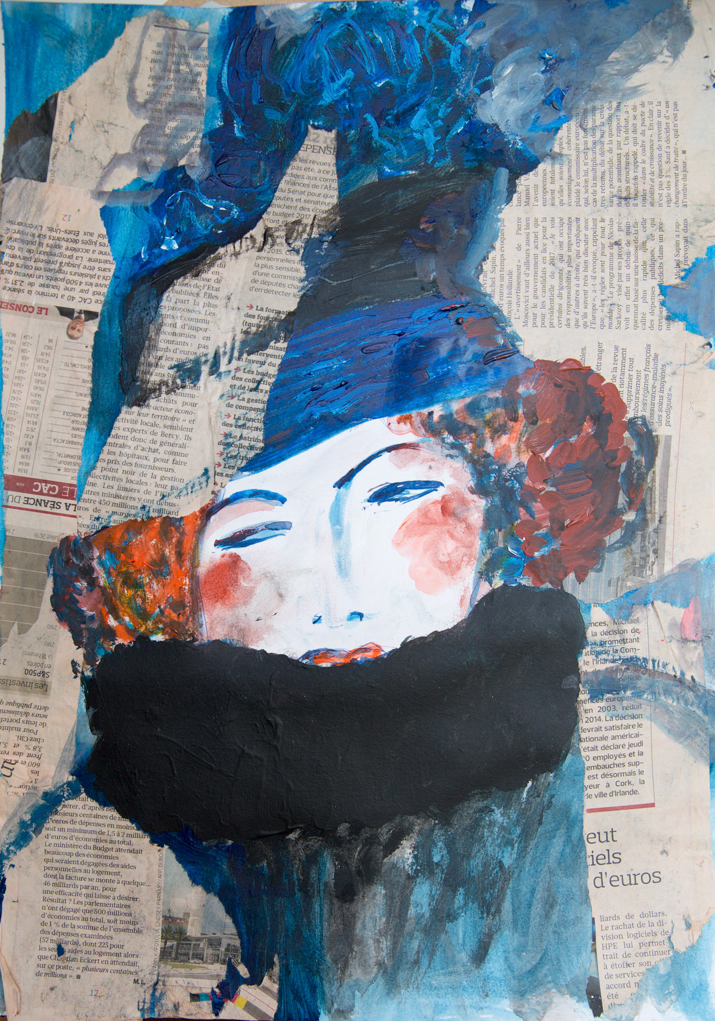 painting and collage tribute to G Klimt by Clotilde Hulin